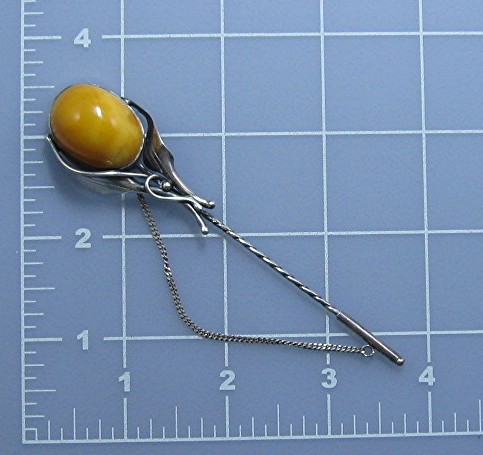 Butterscotch Amber Hallmarked Sterling Silver Stick pin