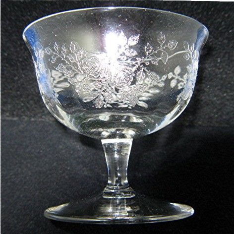 8 vintage etched sherbit glasses rose pattern