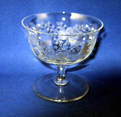 8 vintage etched sherbit glasses rose pattern