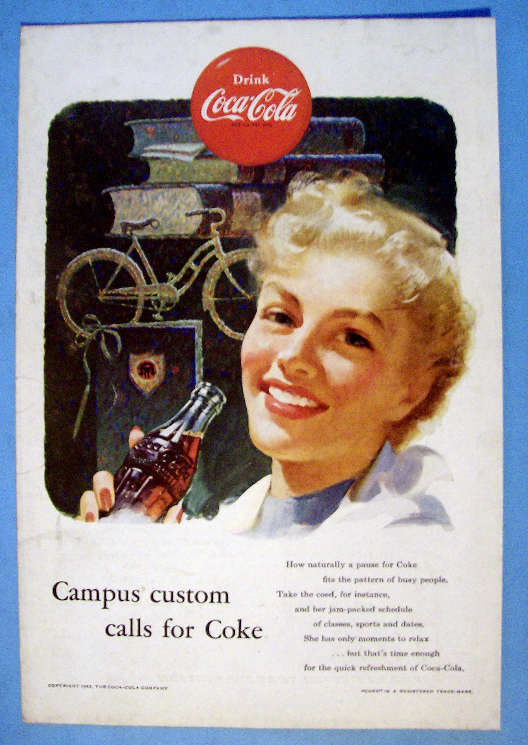 1953 Coca Cola with Woman Smiling & Drinking a Coke