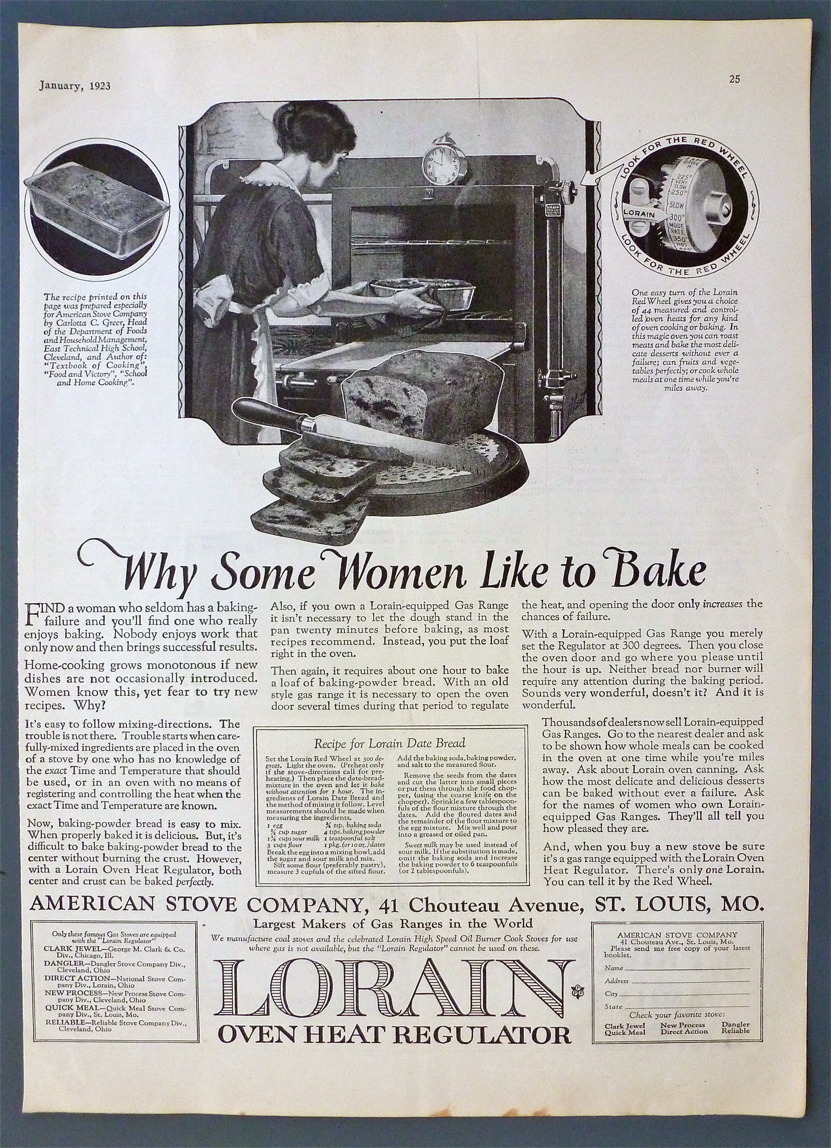 1923 Lorain Oven Heat Regulator w/ Woman Baking