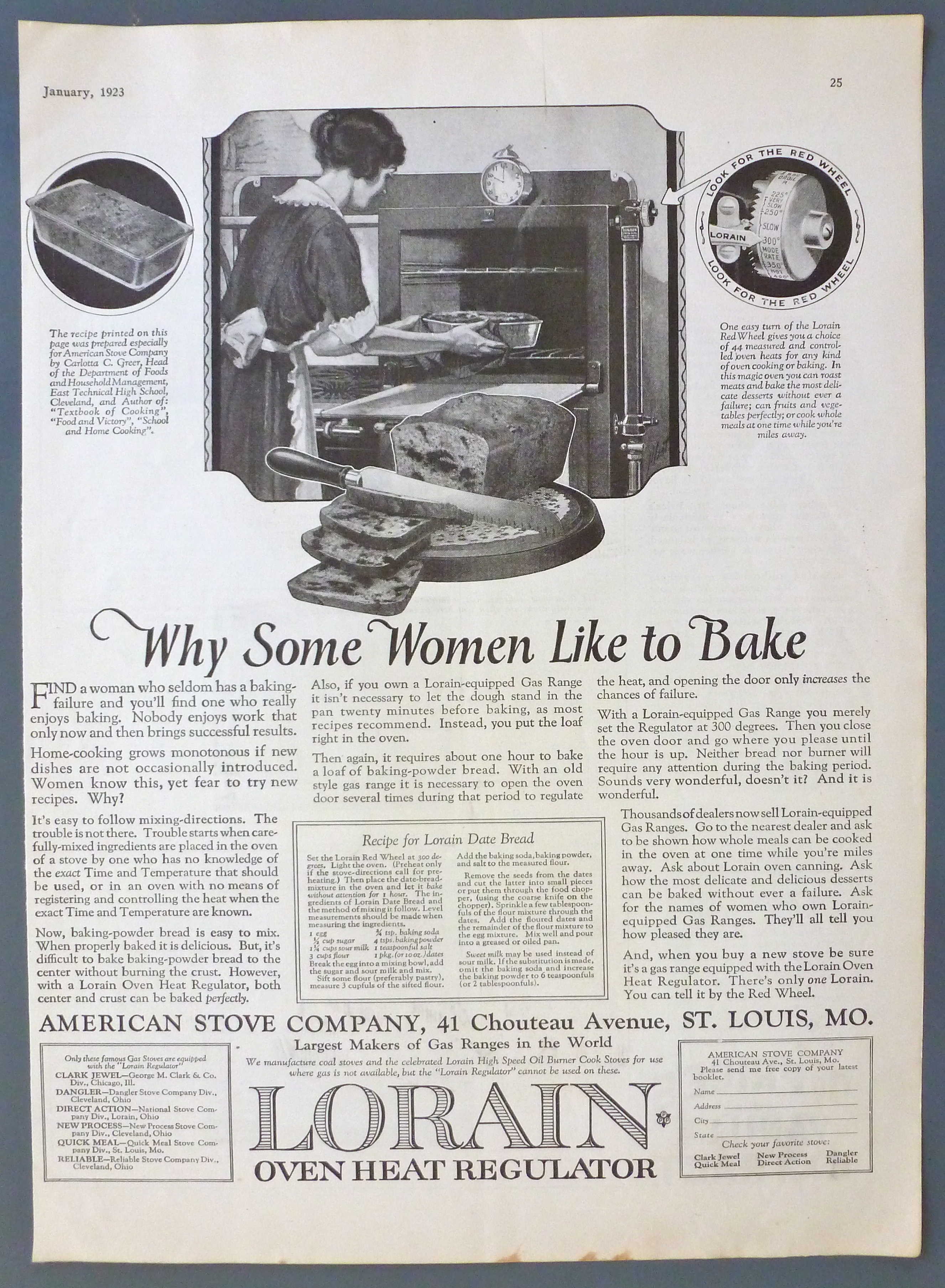 1923 Lorain Oven Heat Regulator w/ Woman Baking