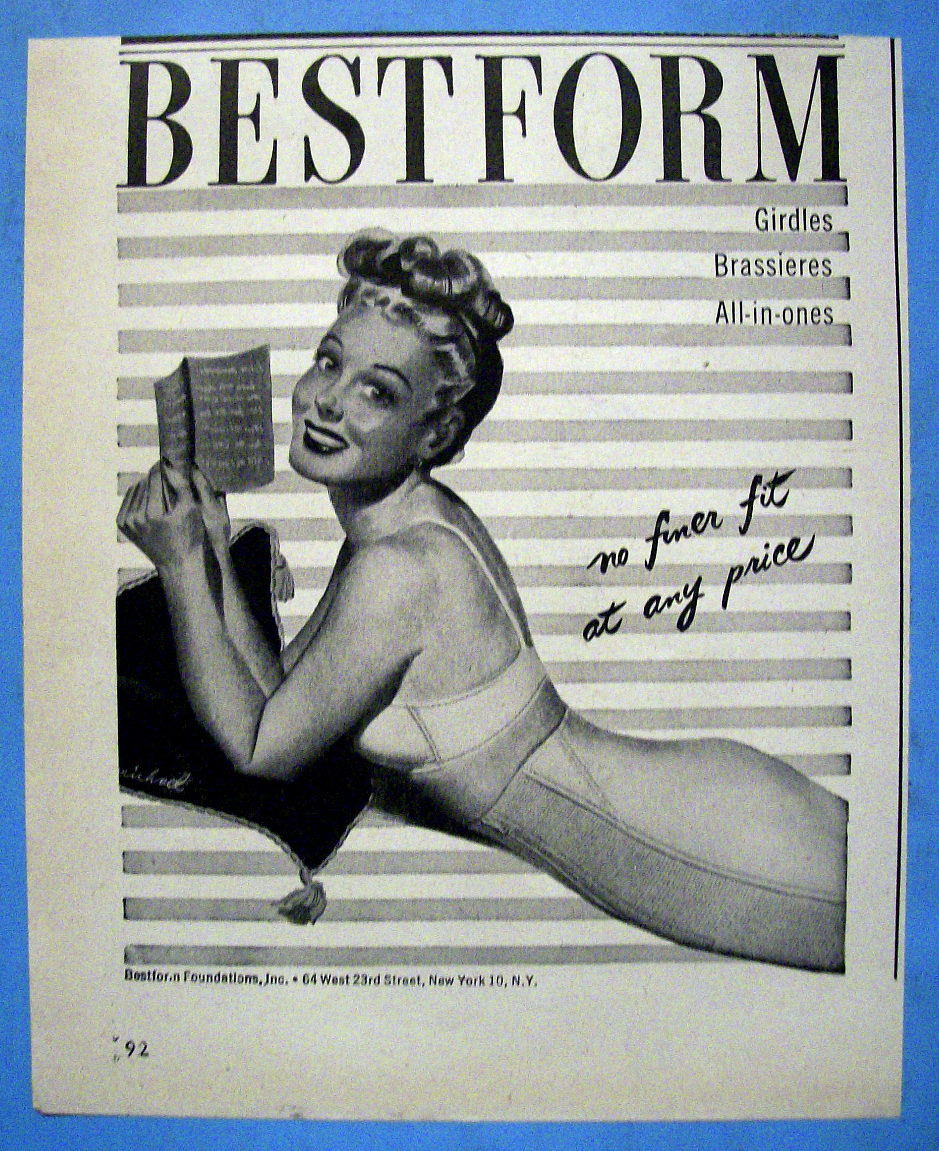 1946 Bestform Girdles & Bras with Lovely Woman Laying in a Bra & Girdle