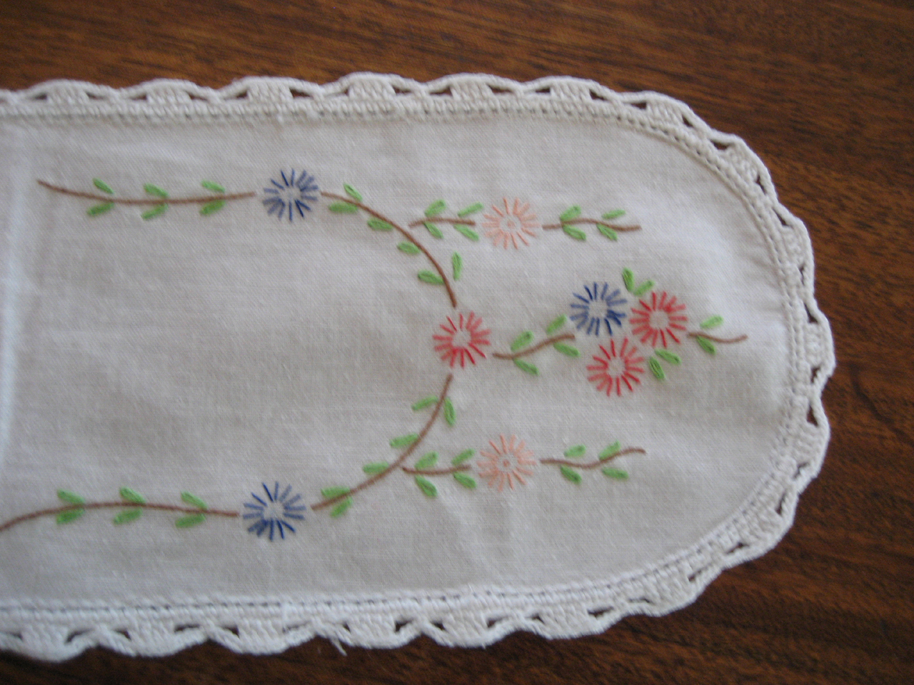 Oval Hand Embroidered Table Scarf