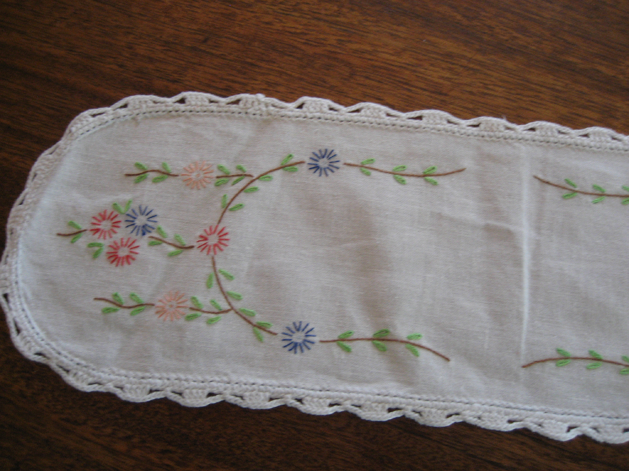 Oval Hand Embroidered Table Scarf