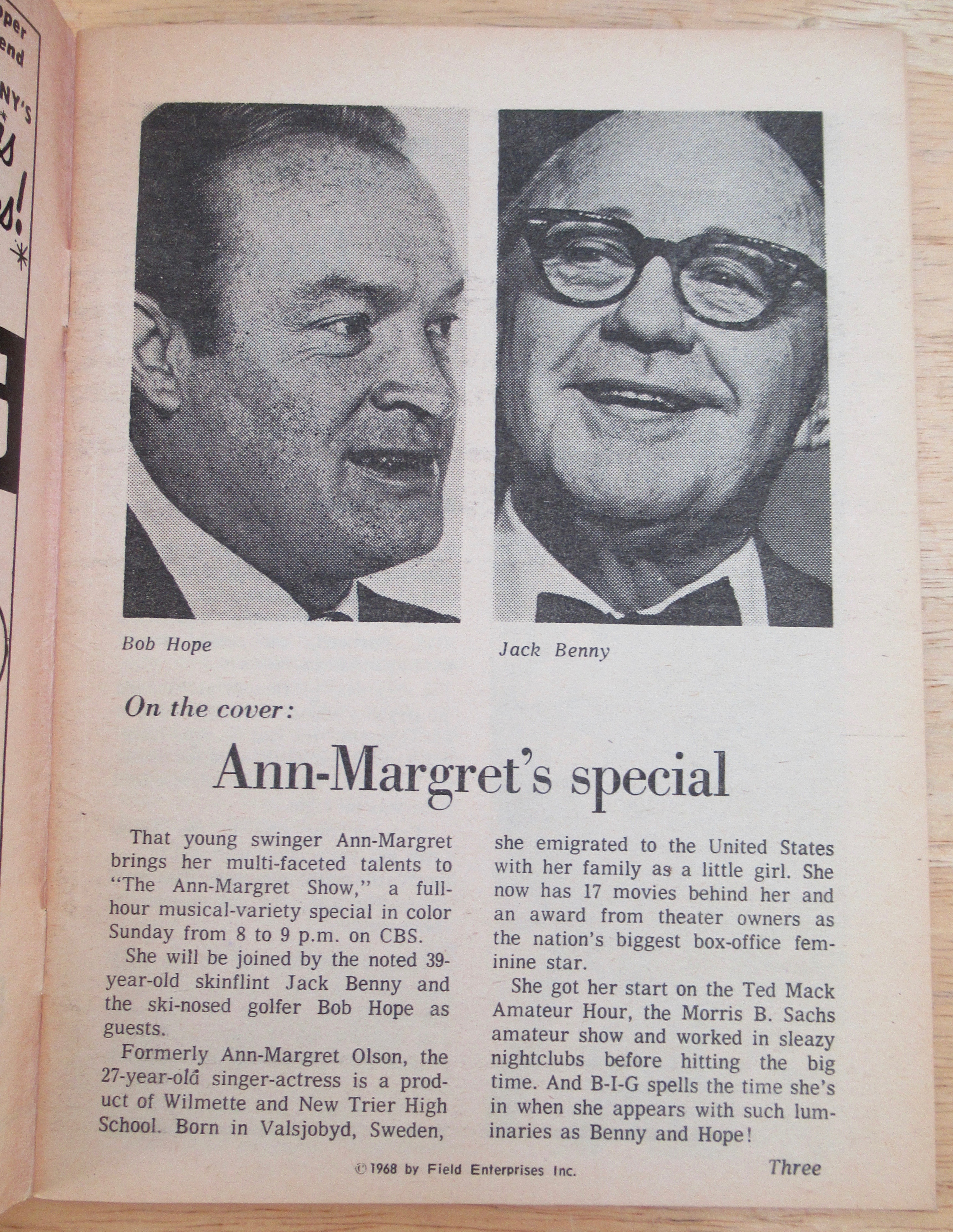 Chicago Daily TV News Nov 30-Dec 7, 1968 Ann Margret