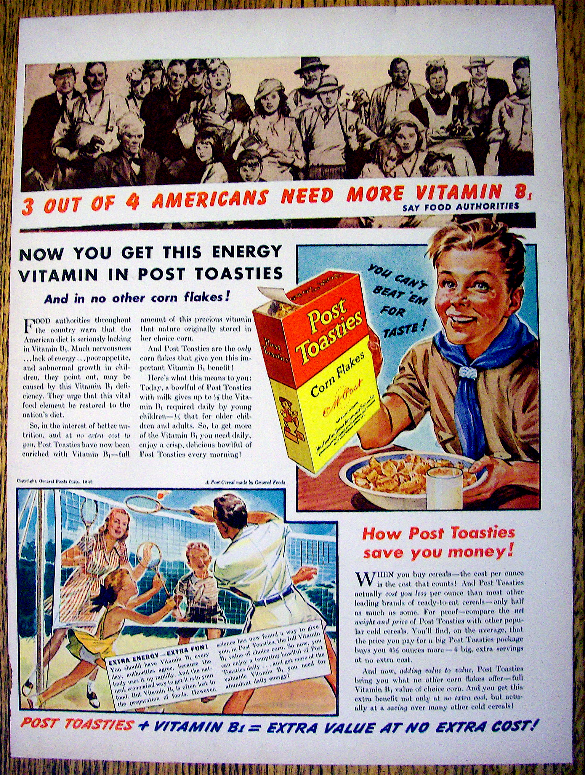 1940 Post Toasties w/ a Boy Scout with a Bowl of Cereal