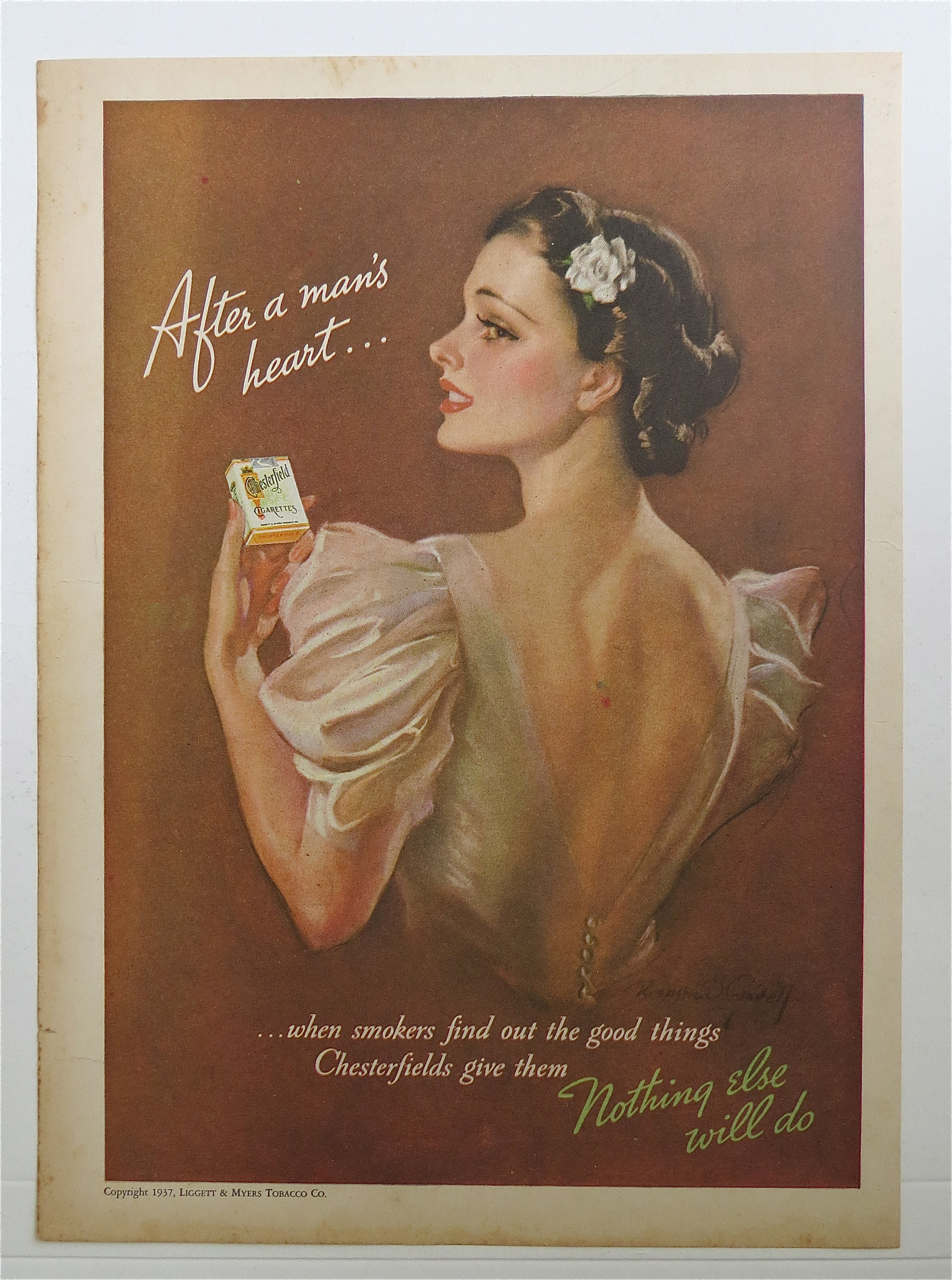 1937 Chesterfield w/ Lovely Woman & Pack Of Cigarettes