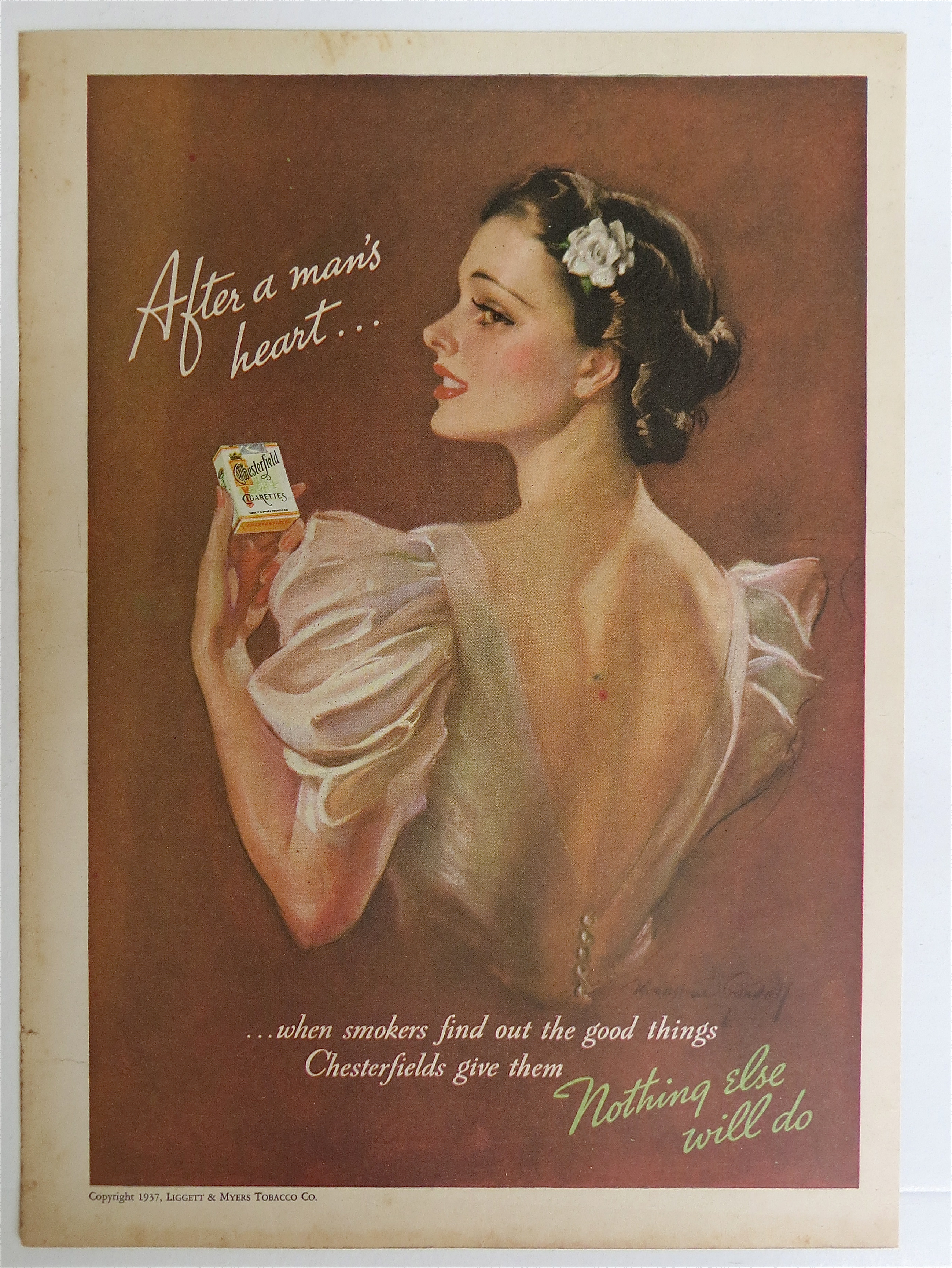 1937 Chesterfield w/ Lovely Woman & Pack Of Cigarettes