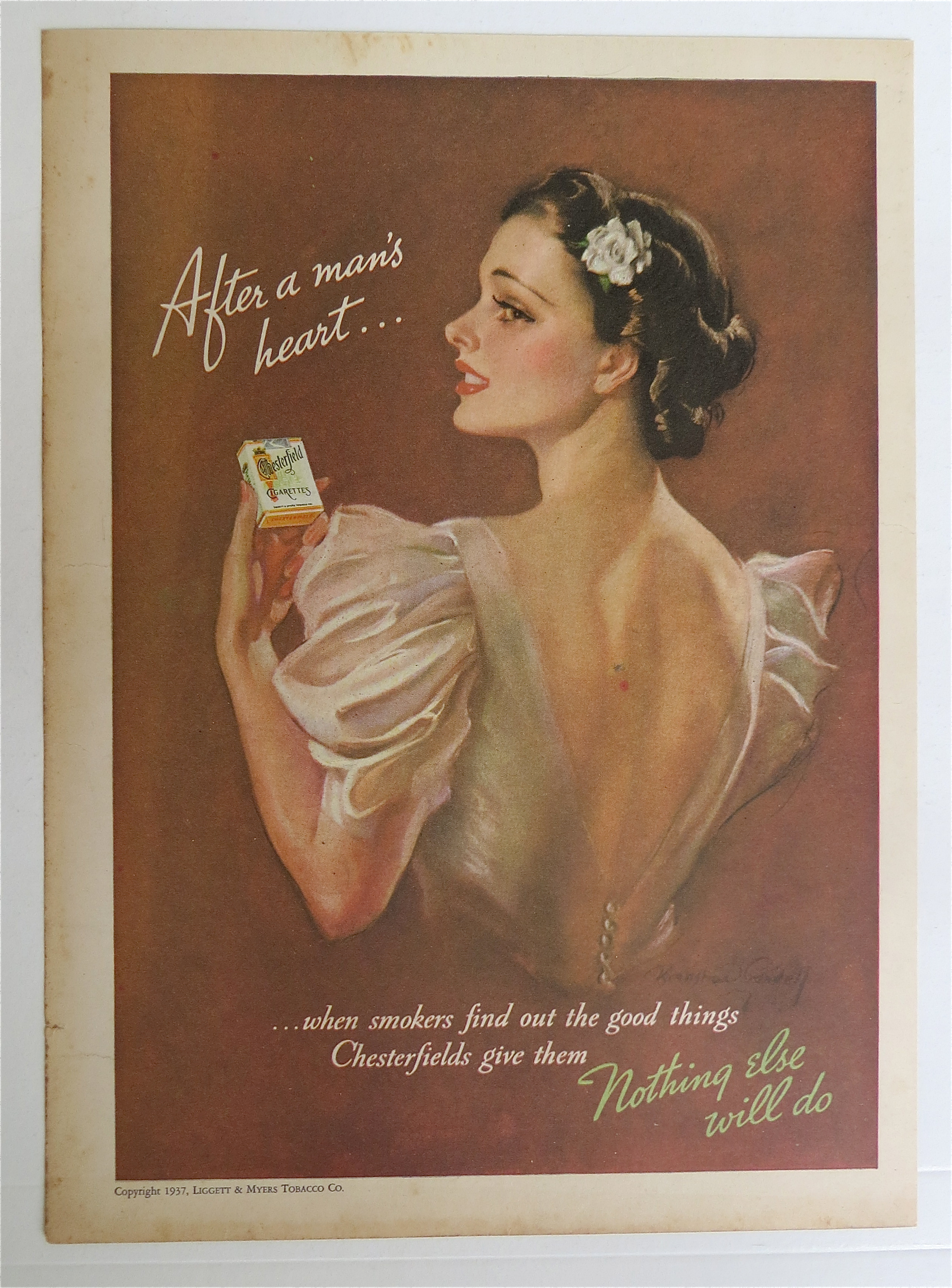 1937 Chesterfield w/ Lovely Woman & Pack Of Cigarettes