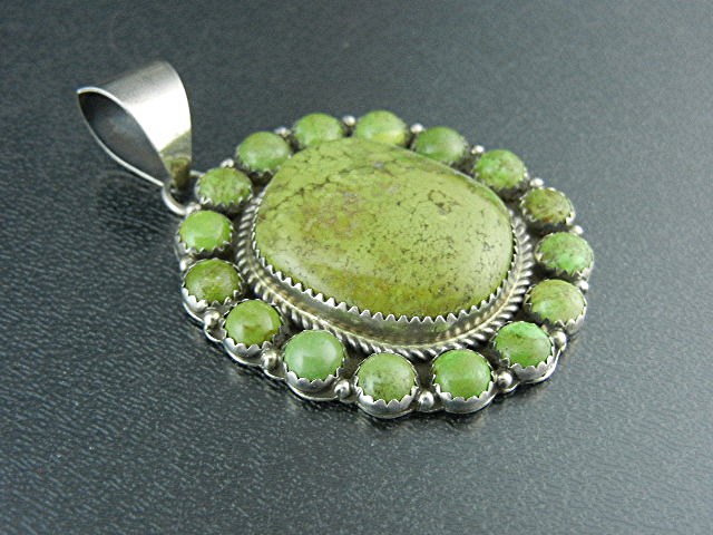 Navajo Gaspeite Sterling Silver Pendant Aaron Toadlena