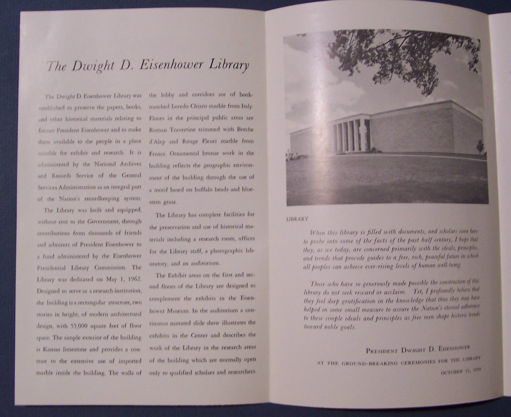 Presidential Library 1969 Dwight D. Eisenhower Pamphlet