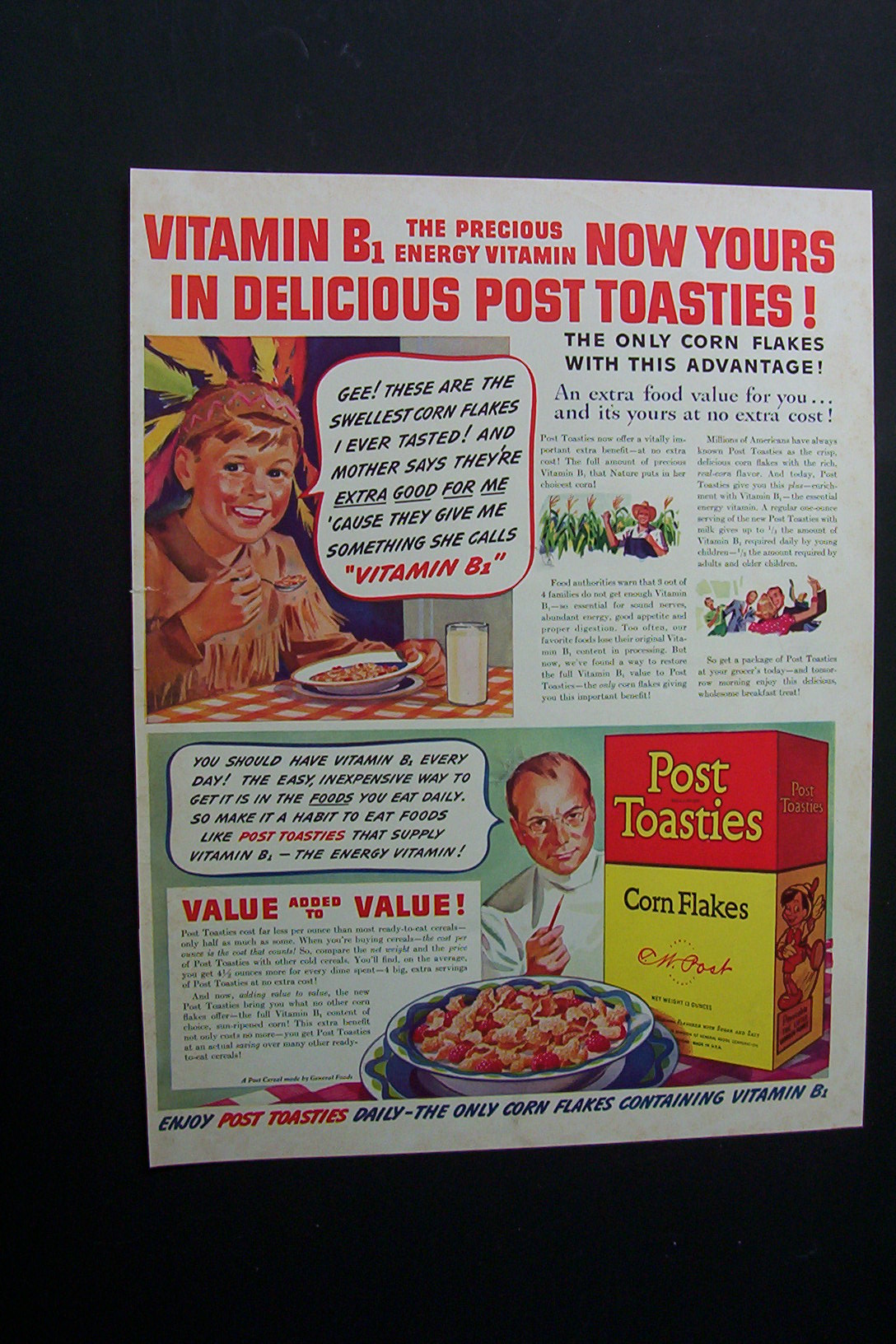 1940 Dual Ad: Camel Cigarettes  &  Post Toasties