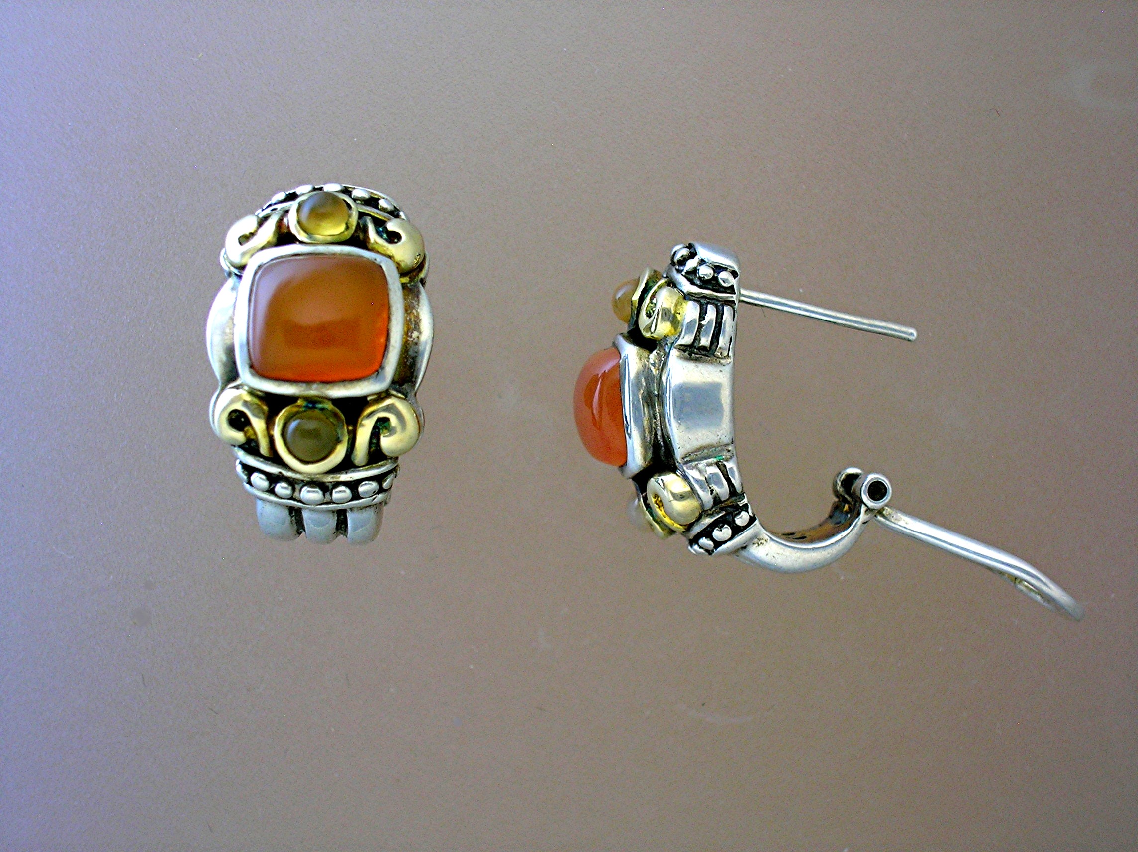 14K Gold Sterling Silver Signed French Clip Earrings