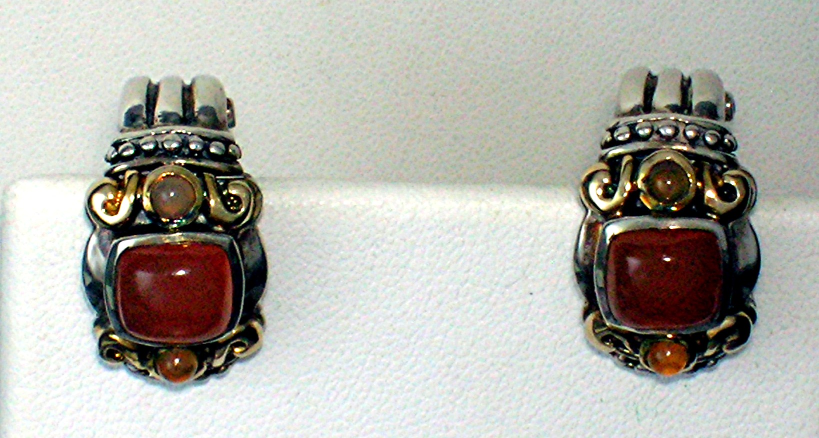 14K Gold Sterling Silver Signed French Clip Earrings