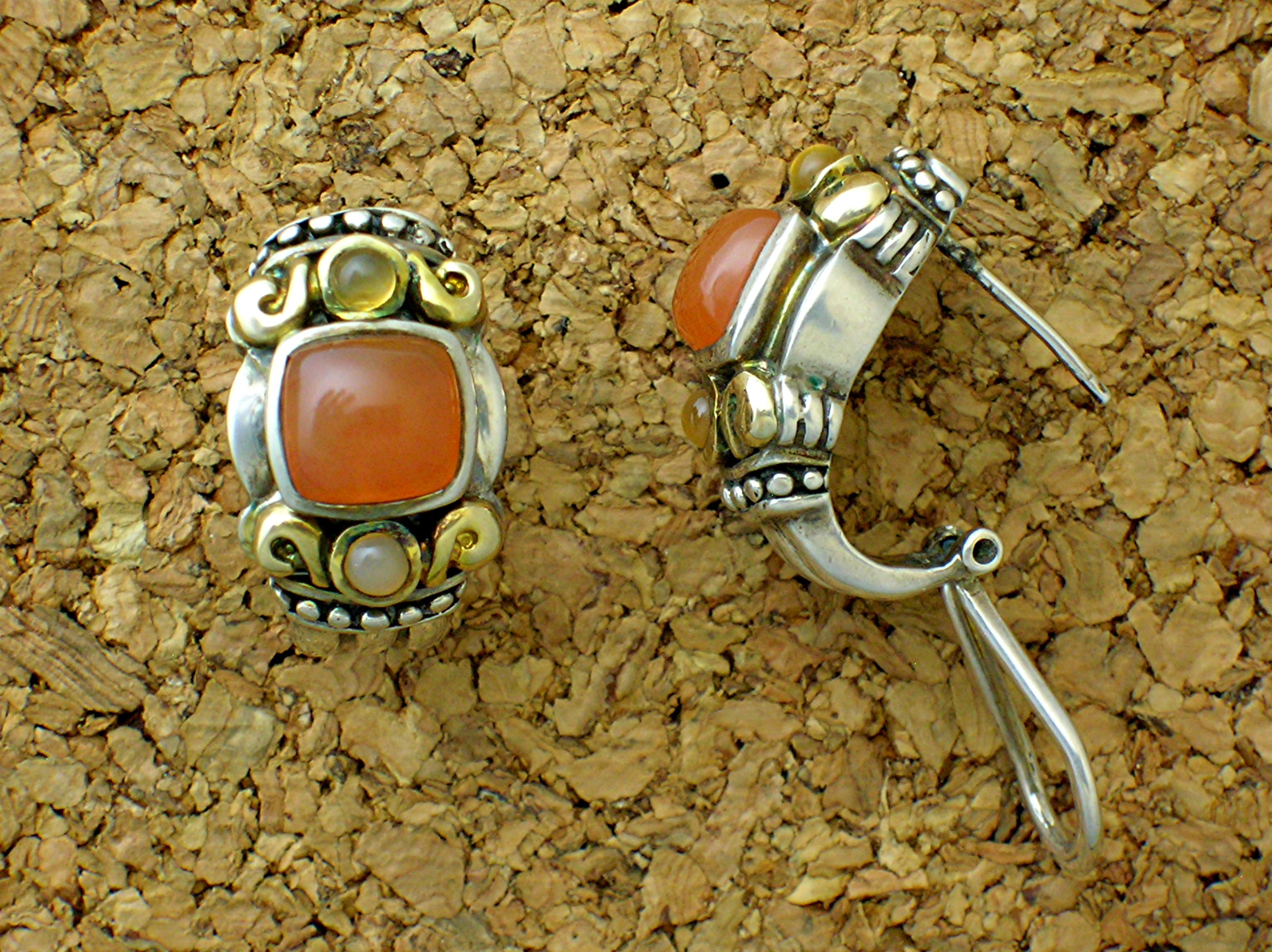 14K Gold Sterling Silver Signed French Clip Earrings