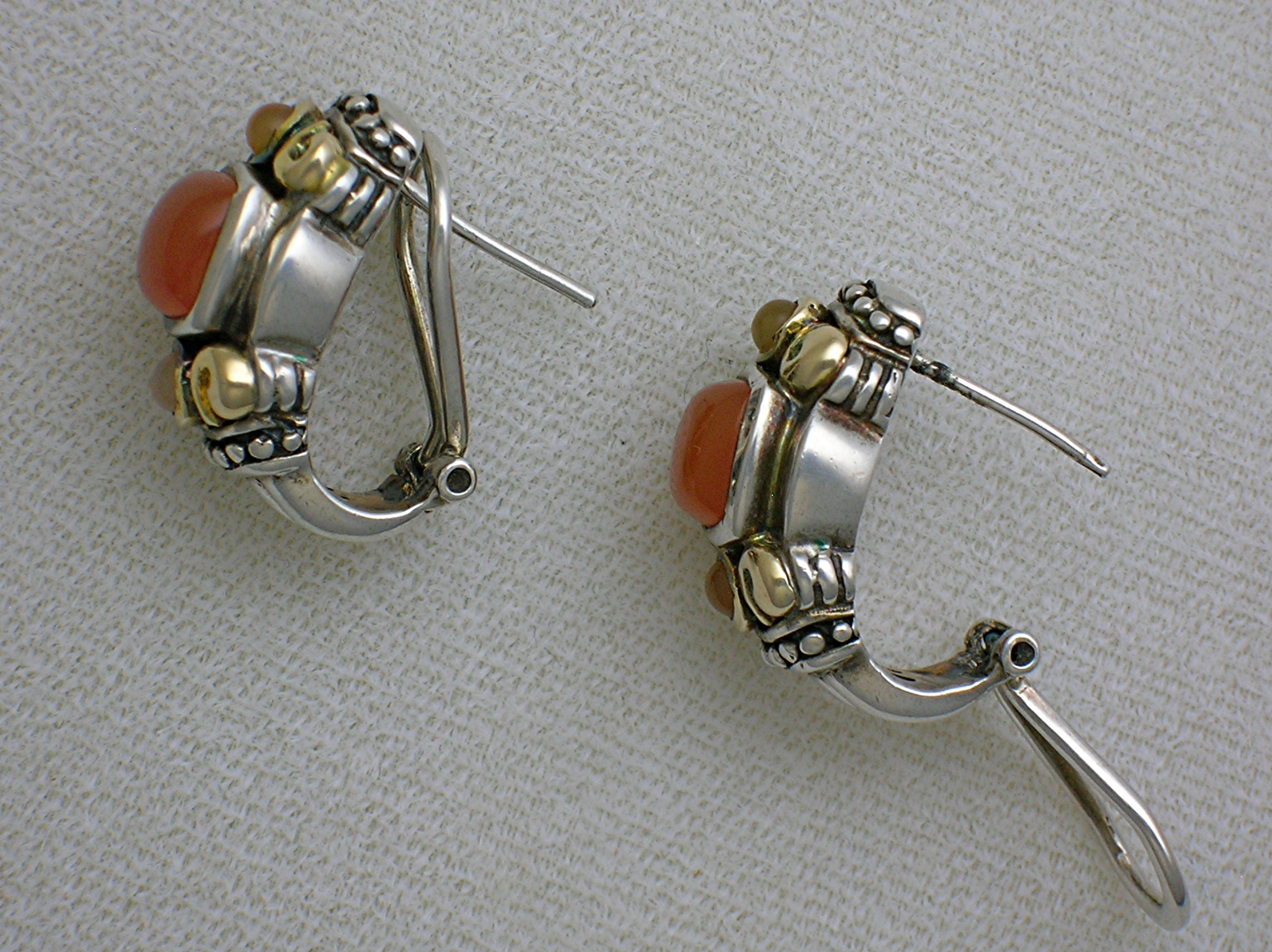 14K Gold Sterling Silver Signed French Clip Earrings