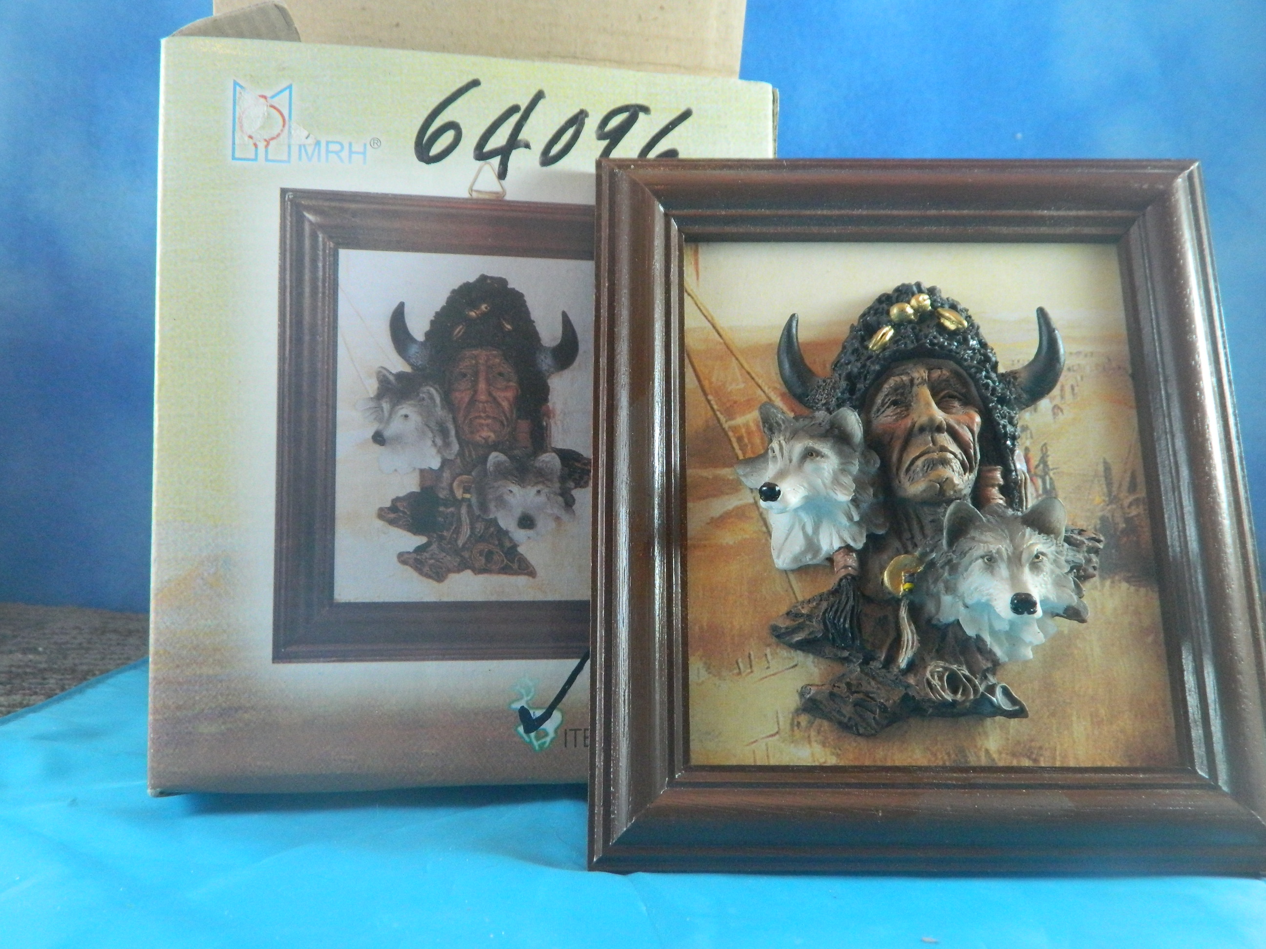 MRH Native American w/Bison Headdress & Wolves Plaque