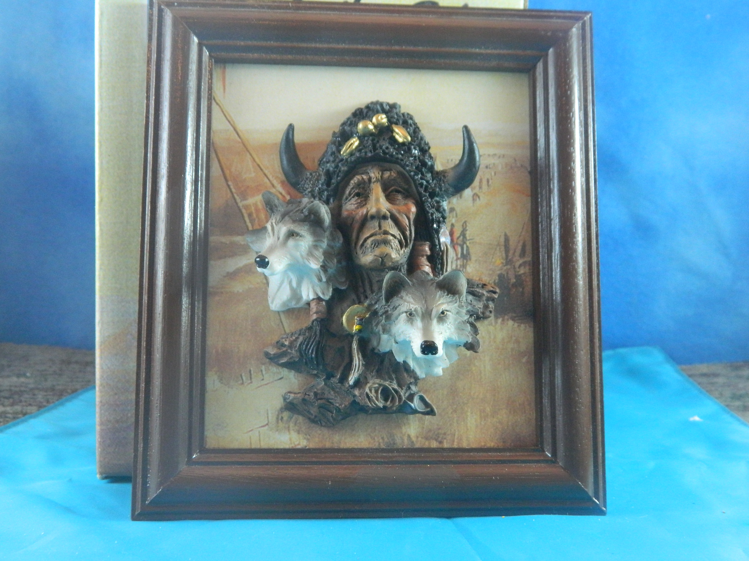MRH Native American w/Bison Headdress & Wolves Plaque