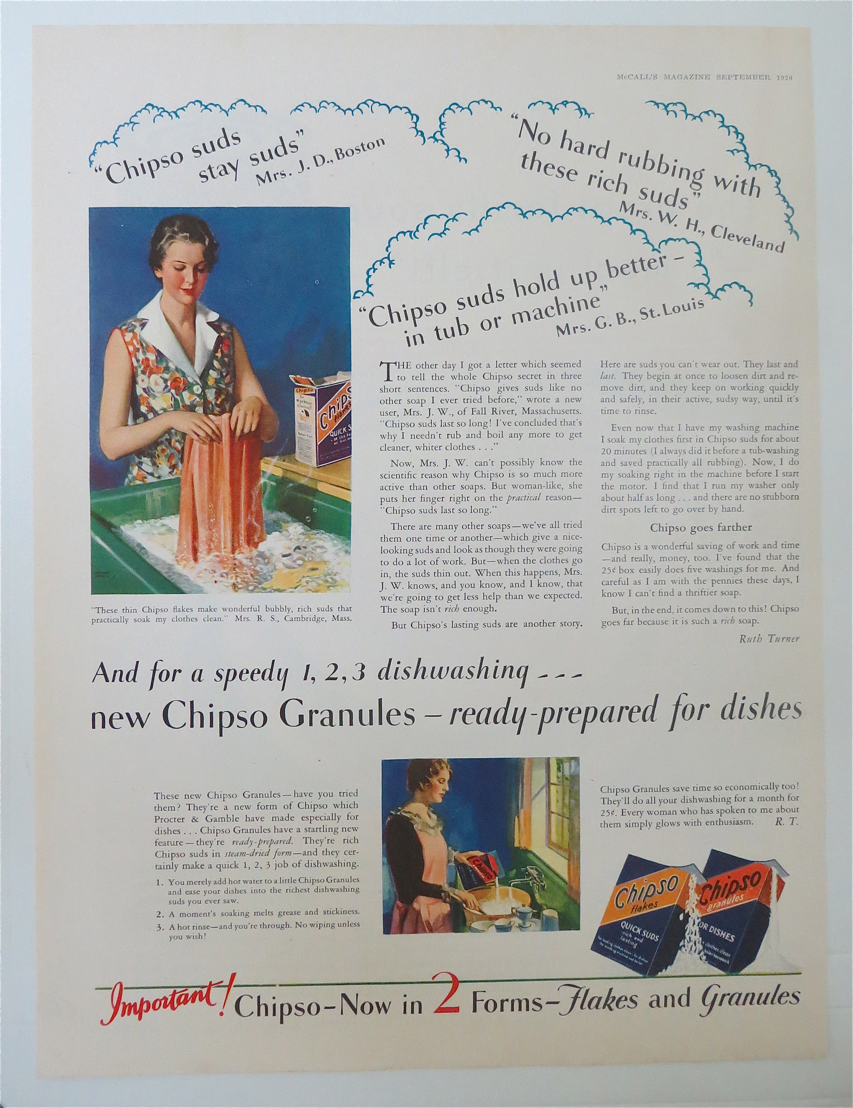 1930 Chipso Flakes & Granules with Woman Doing Laundry