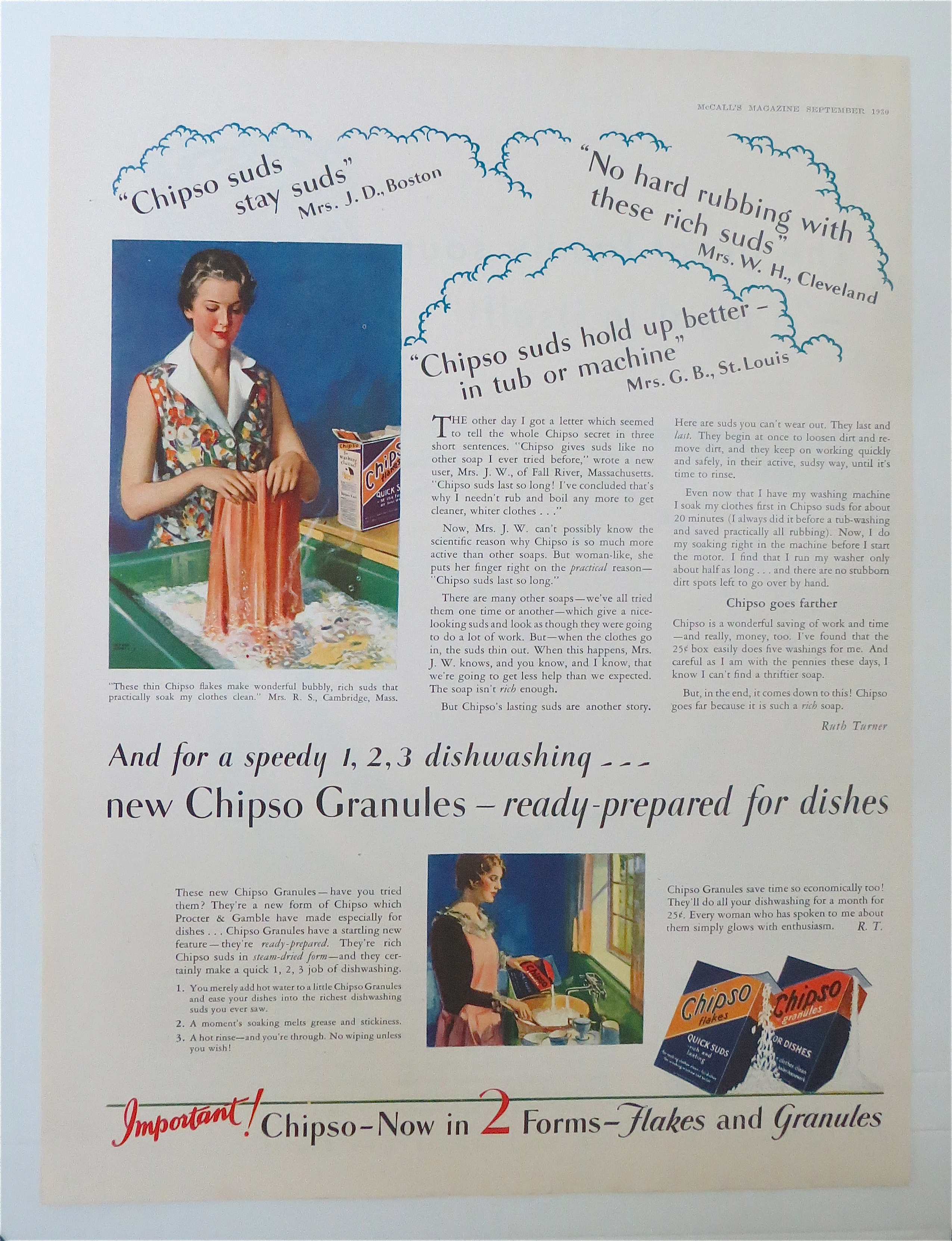 1930 Chipso Flakes & Granules with Woman Doing Laundry