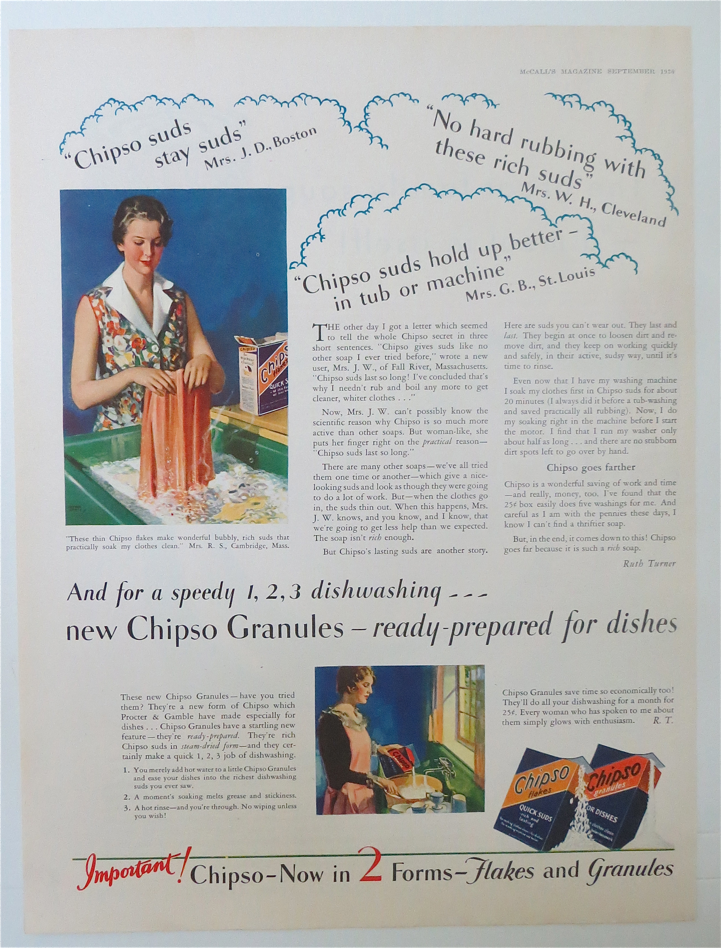 1930 Chipso Flakes & Granules with Woman Doing Laundry