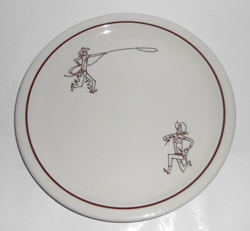 VINTAGE Wallace China Restaurant Ware Western Cowboys Lasso Dinner Plate