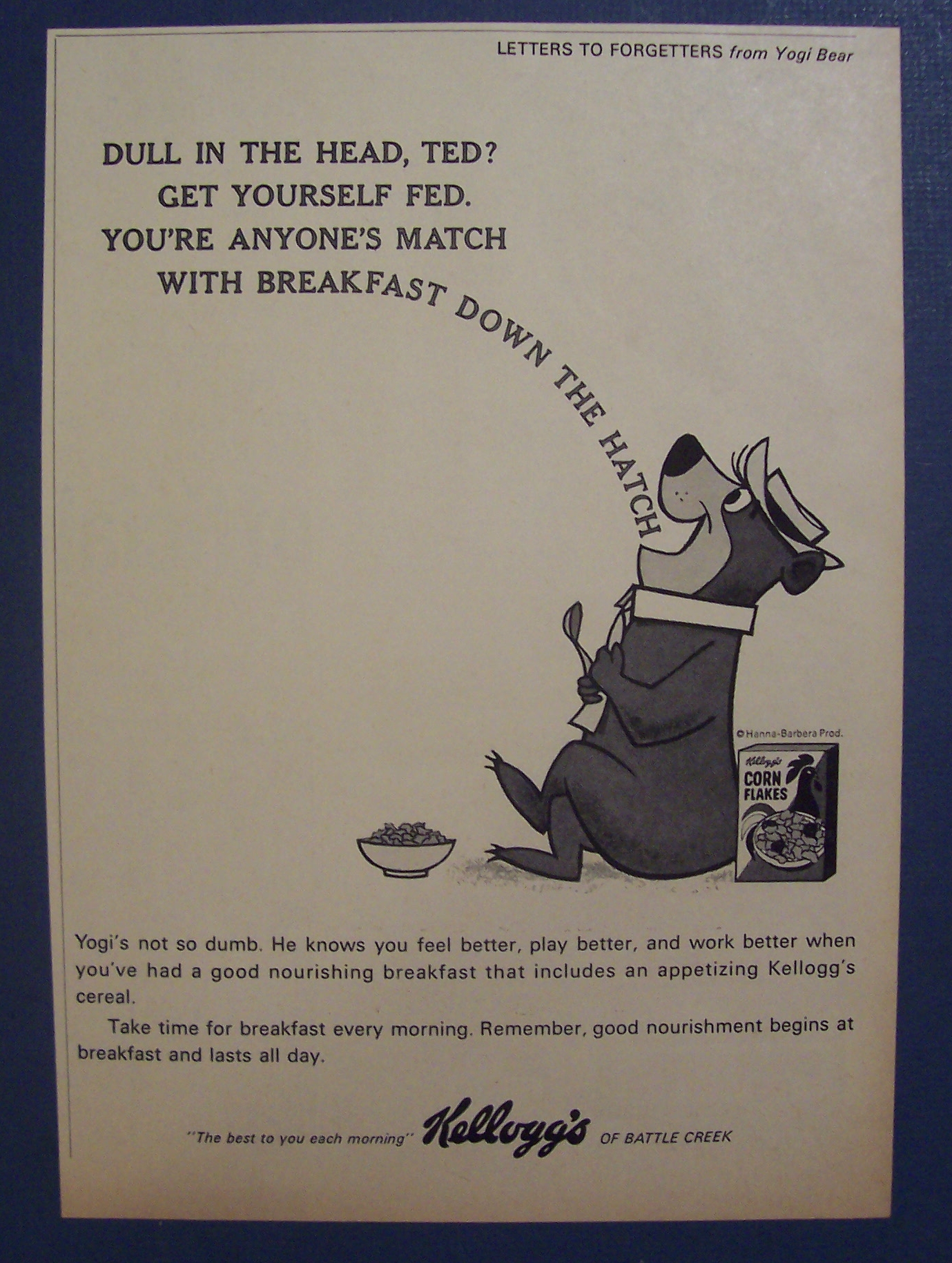 1964 Kellogg's Corn Flakes w/ Yogi The Bear