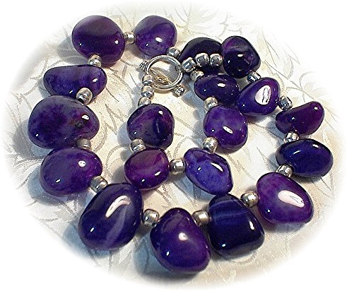 Amethyst  and Sterling Silver Polished Bead Necklace