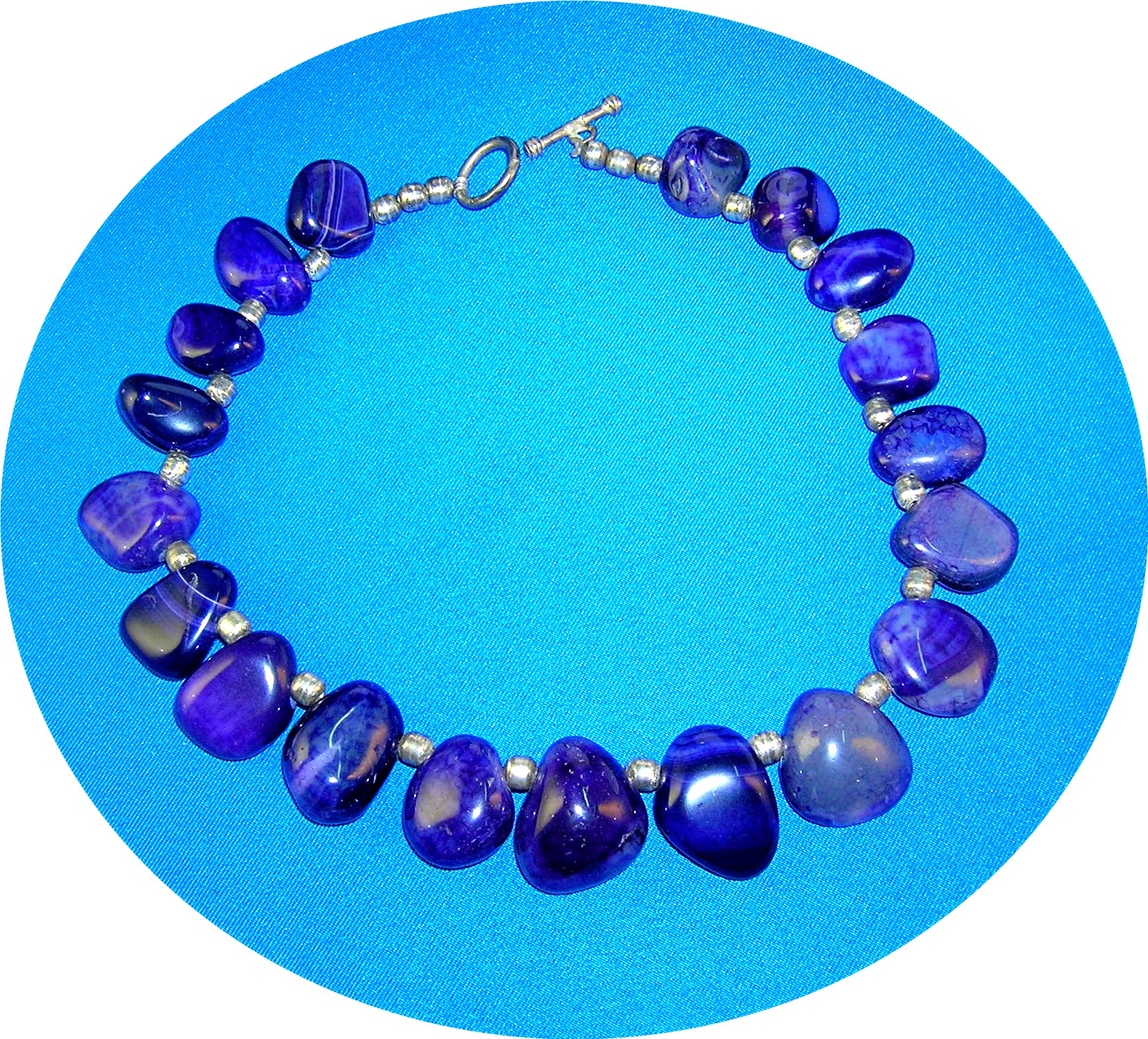 Amethyst  and Sterling Silver Polished Bead Necklace
