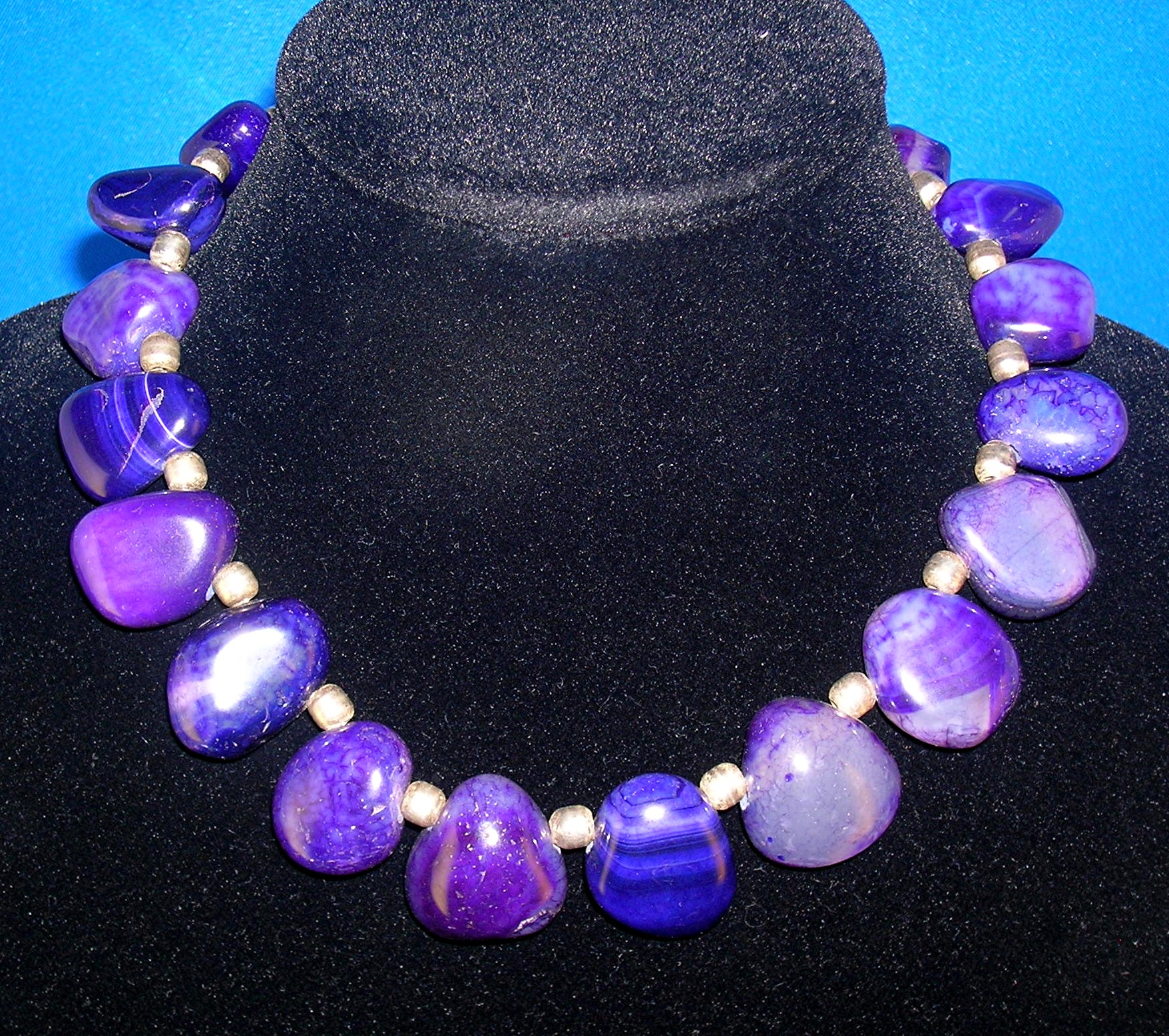 Amethyst  and Sterling Silver Polished Bead Necklace