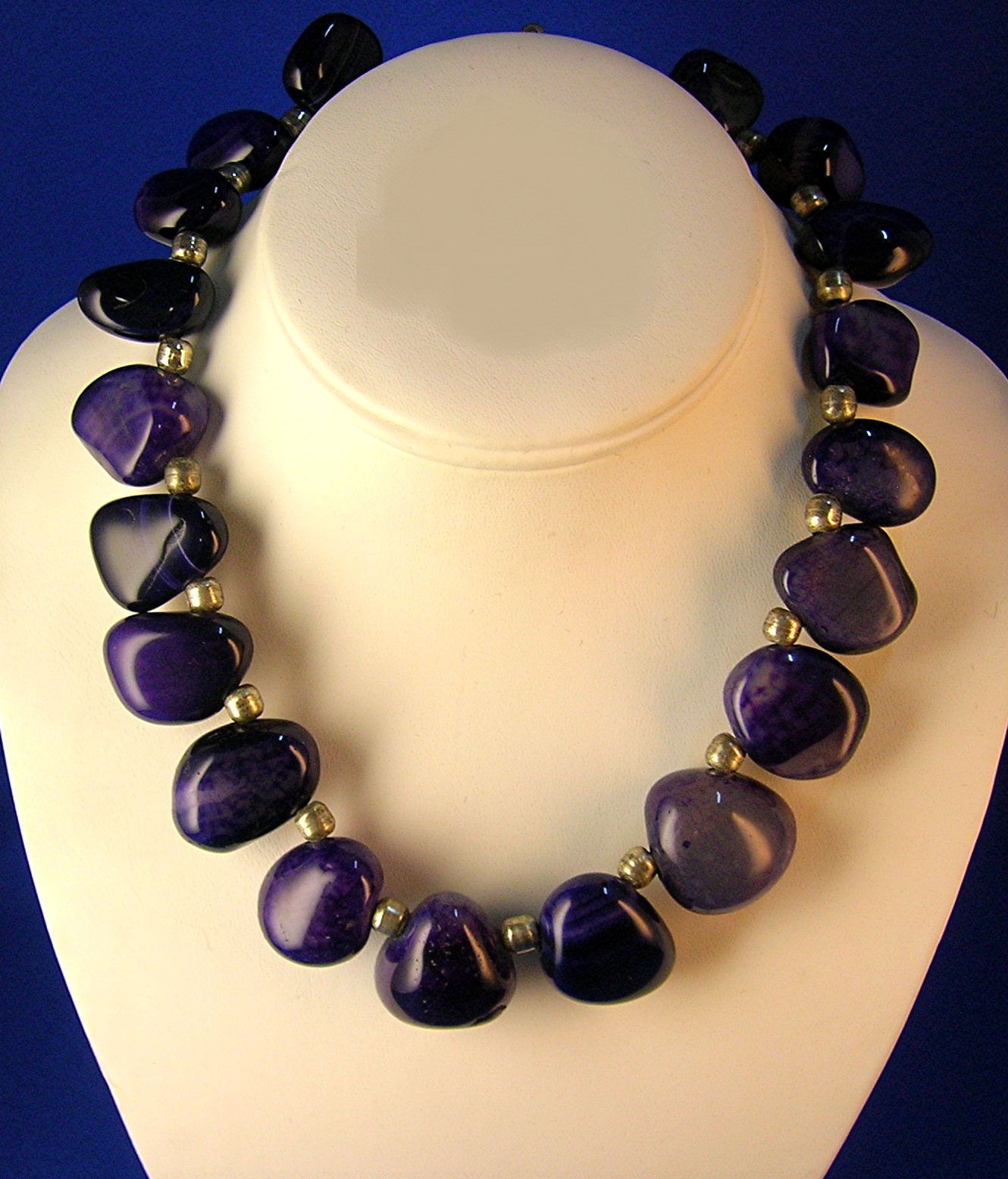 Amethyst  and Sterling Silver Polished Bead Necklace