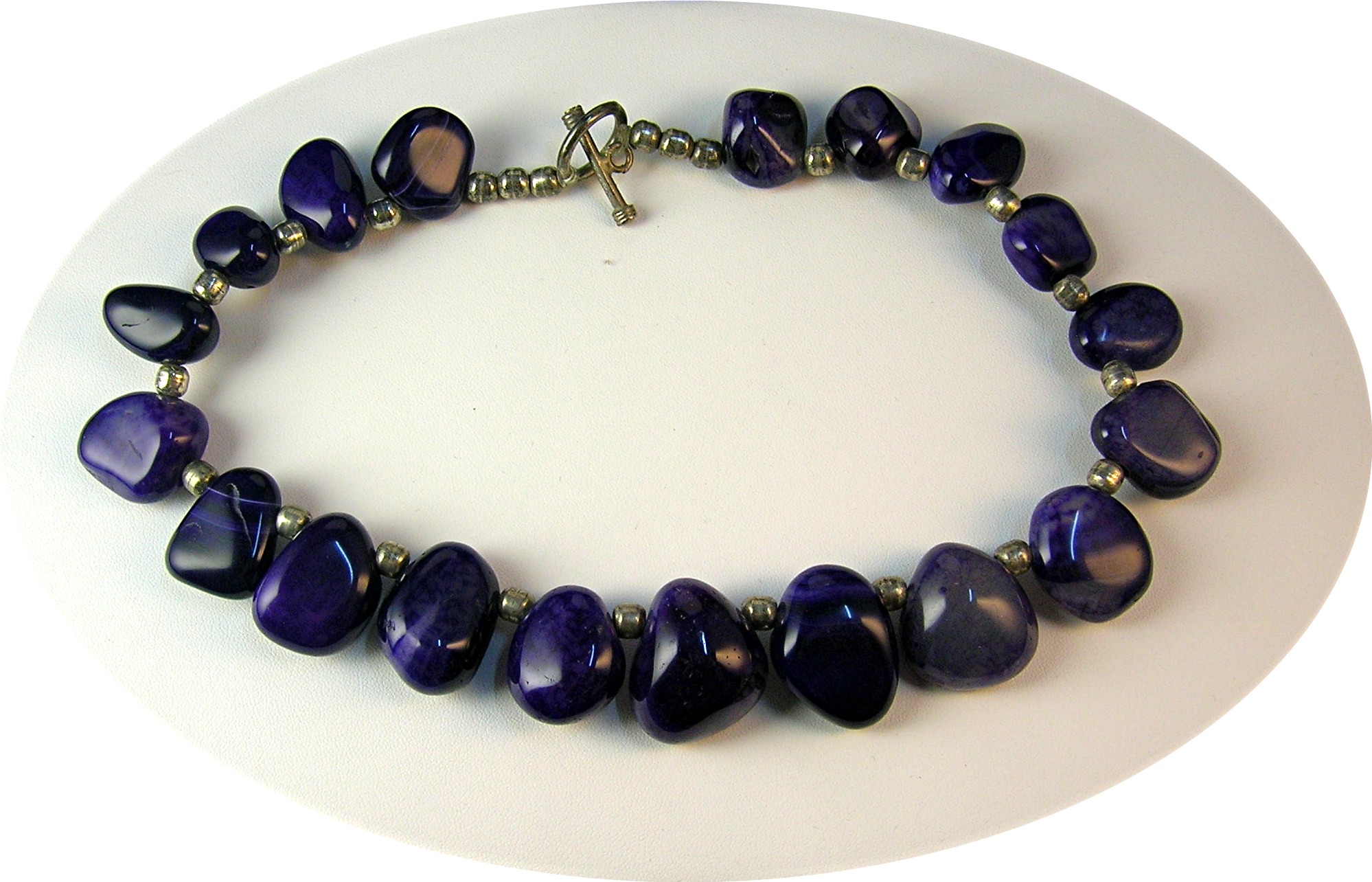 Amethyst  and Sterling Silver Polished Bead Necklace