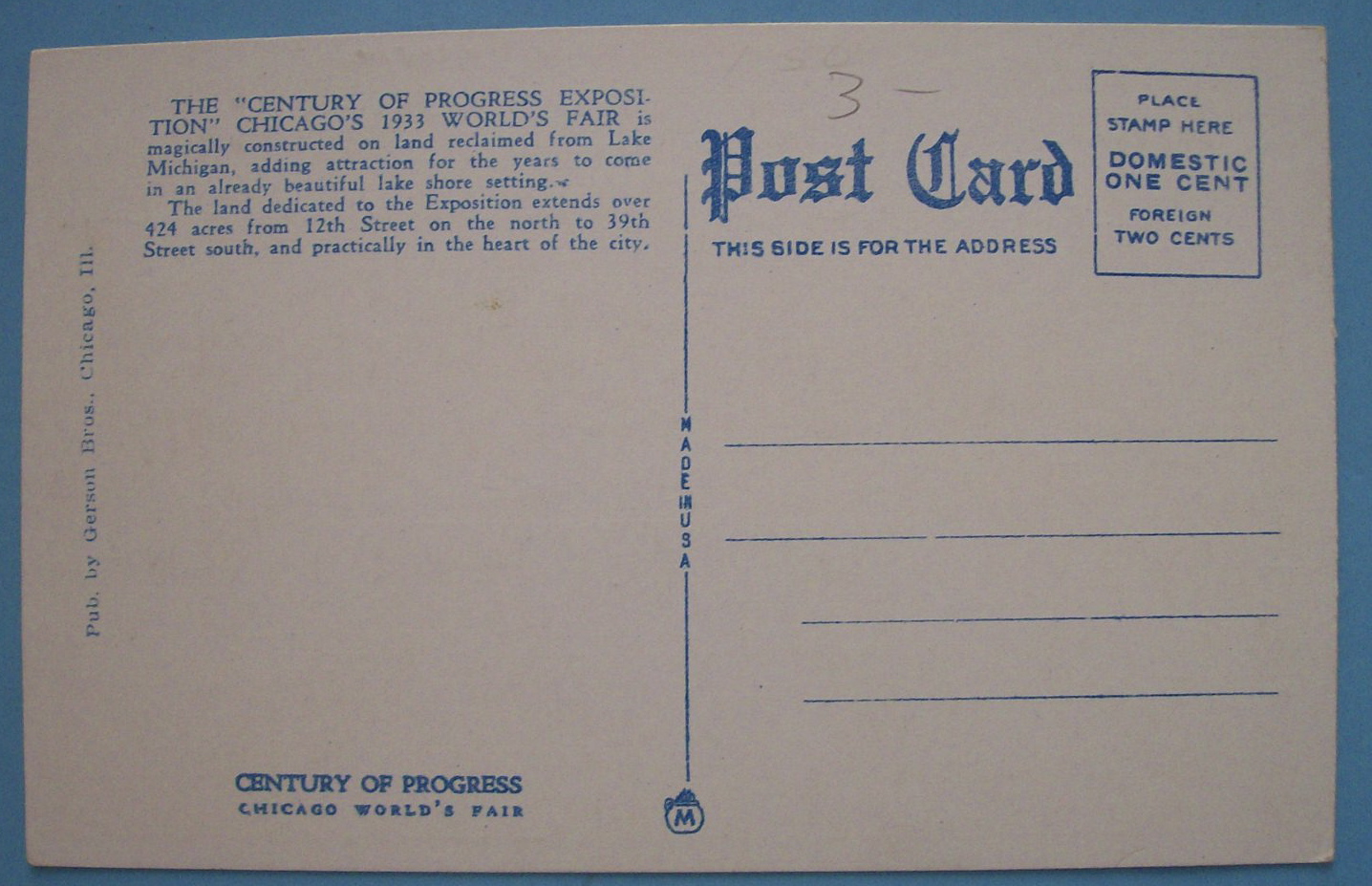 1933 Century Of Progress Chicago World's Fair Postcard