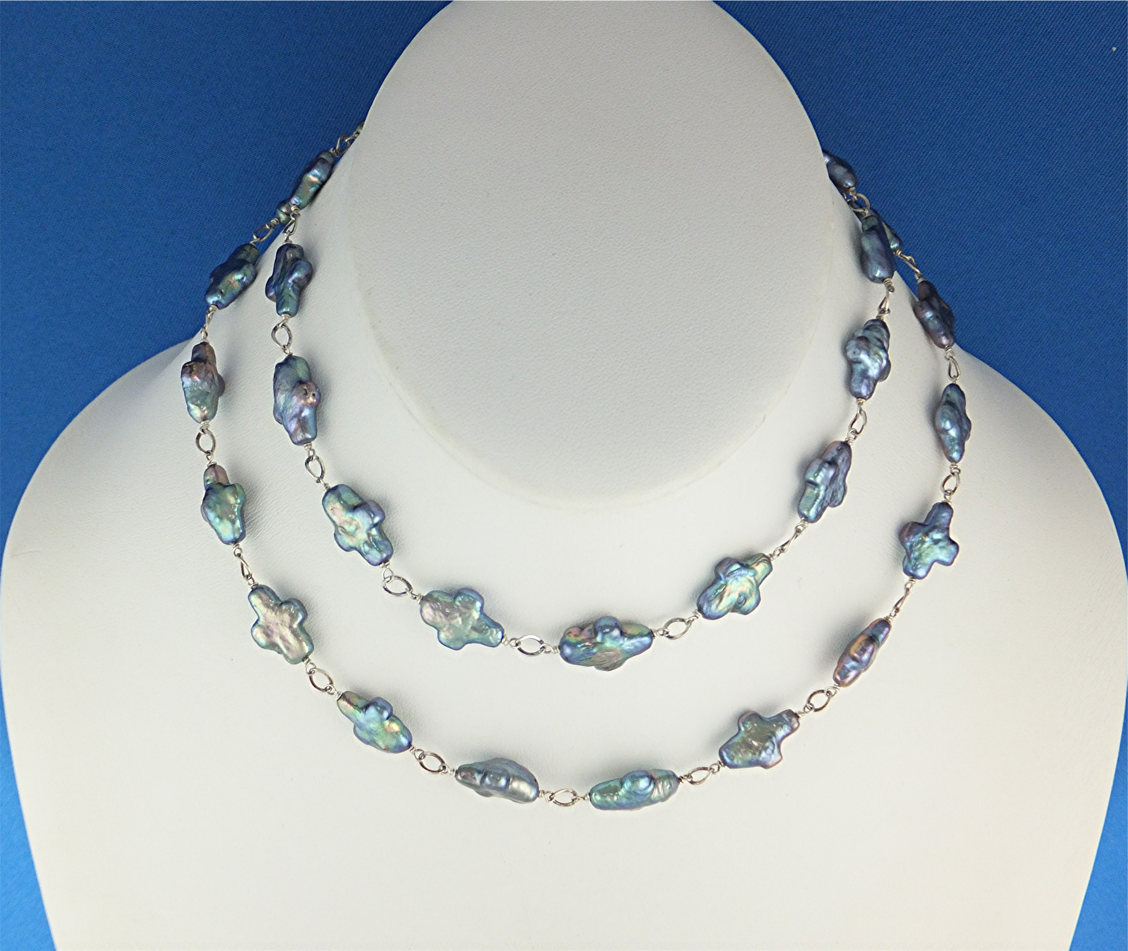 Necklace HandMade  Pearl Crosses Sterling Silver Gundi