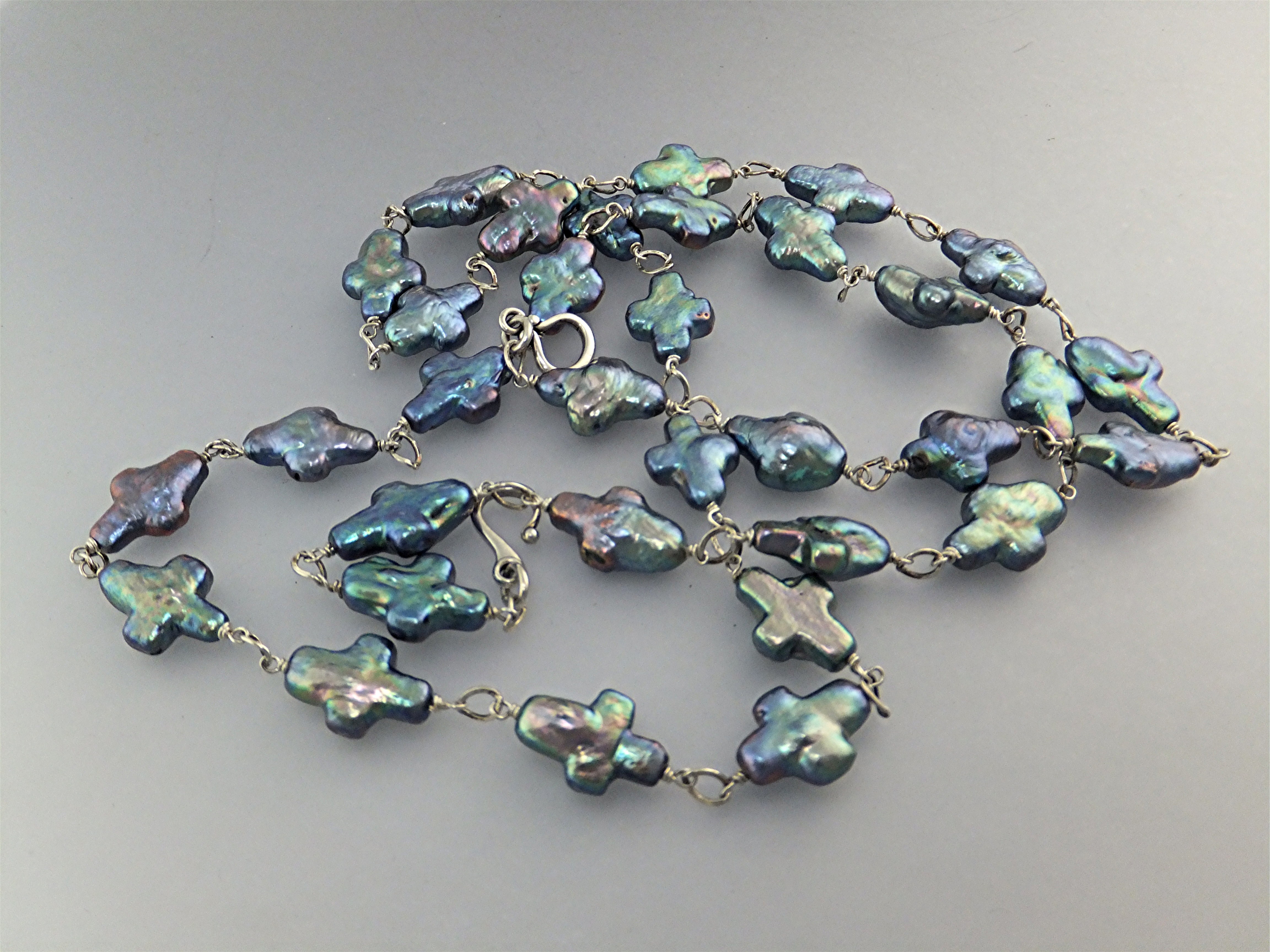 Necklace HandMade  Pearl Crosses Sterling Silver Gundi
