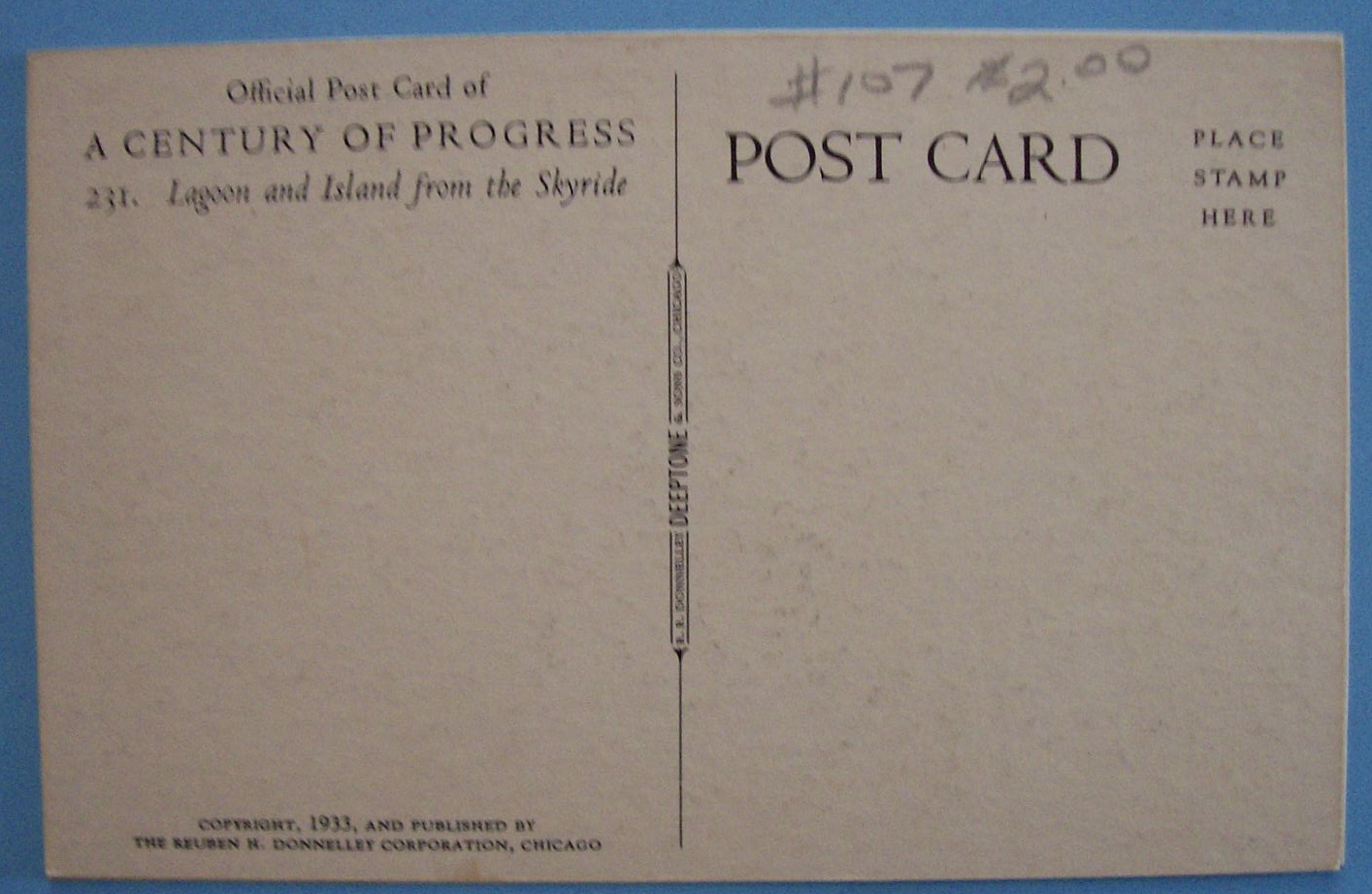 1933 Century Of Progress Lagoon & Island Postcard