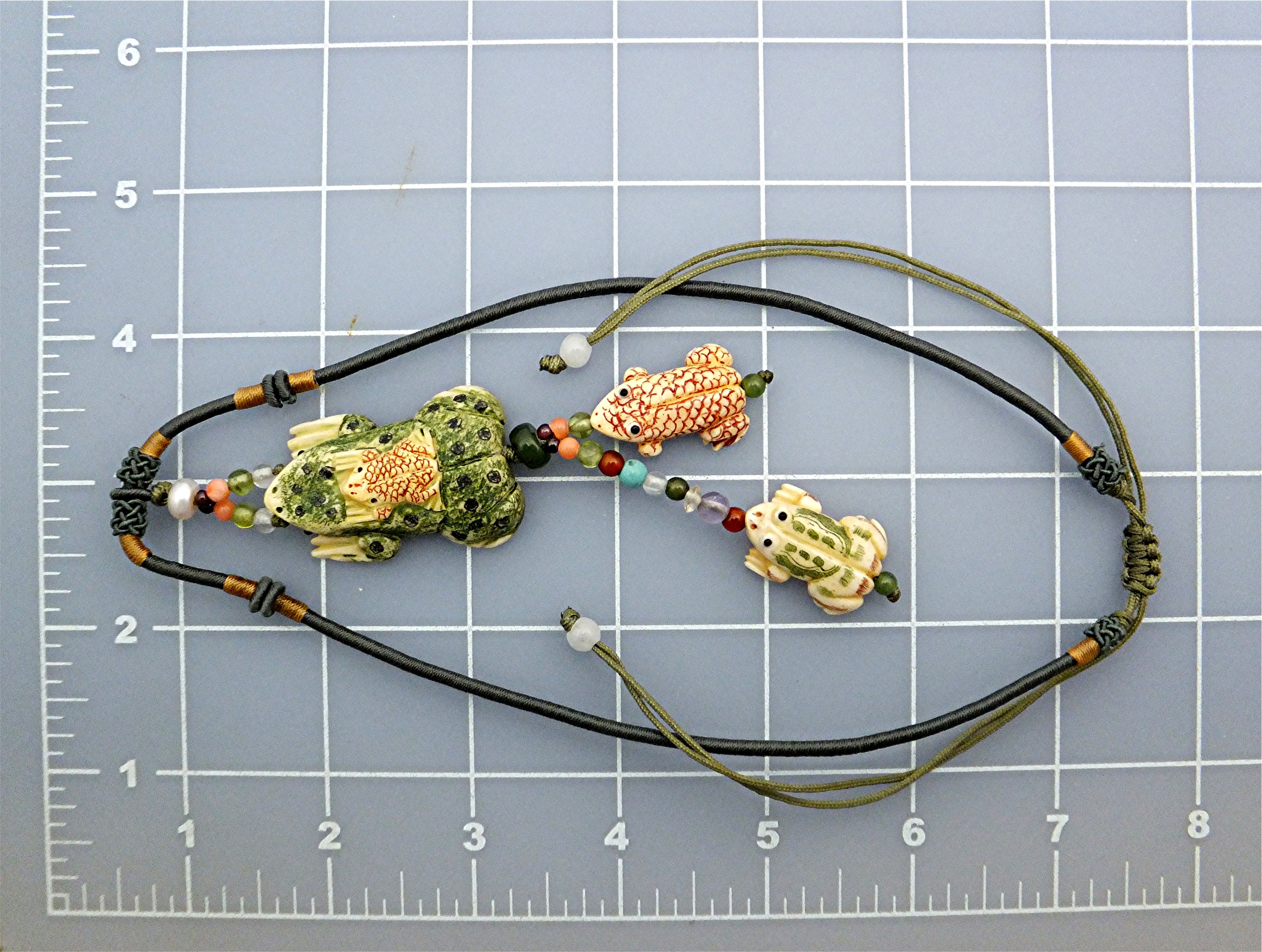 Bone Carved Frog Tassel Carved Bone Frogs Necklace.