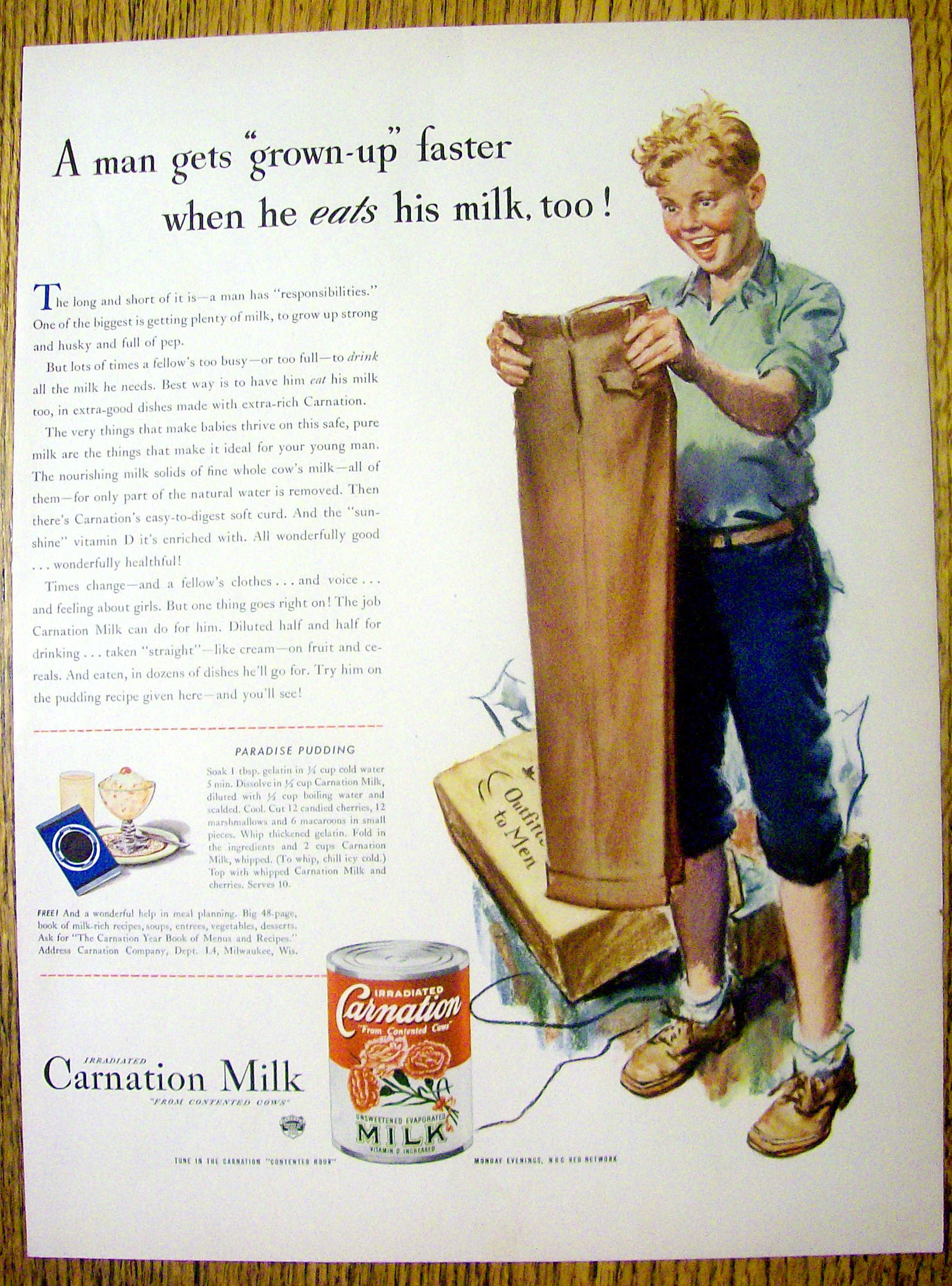 1942 Carnation Evaporated Milk with Boy Smiling