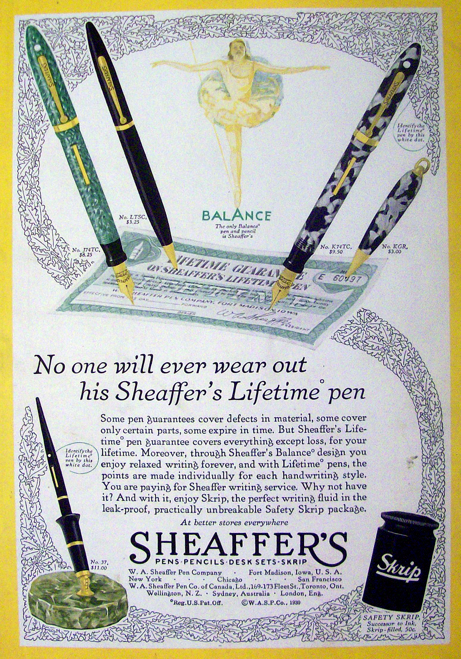1930 Sheaffer's Pen with the Lifetime Pen