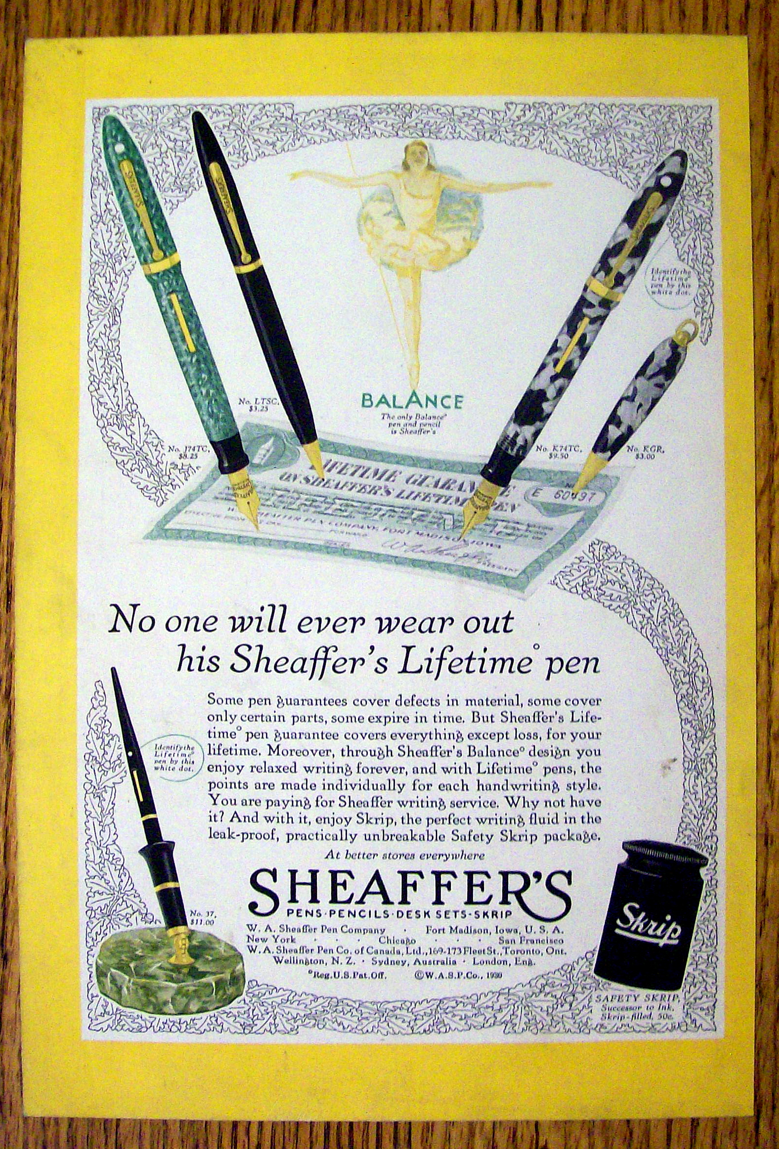 1930 Sheaffer's Pen with the Lifetime Pen