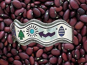 Native American Sterling Silver Turquoise Coral Lapis C