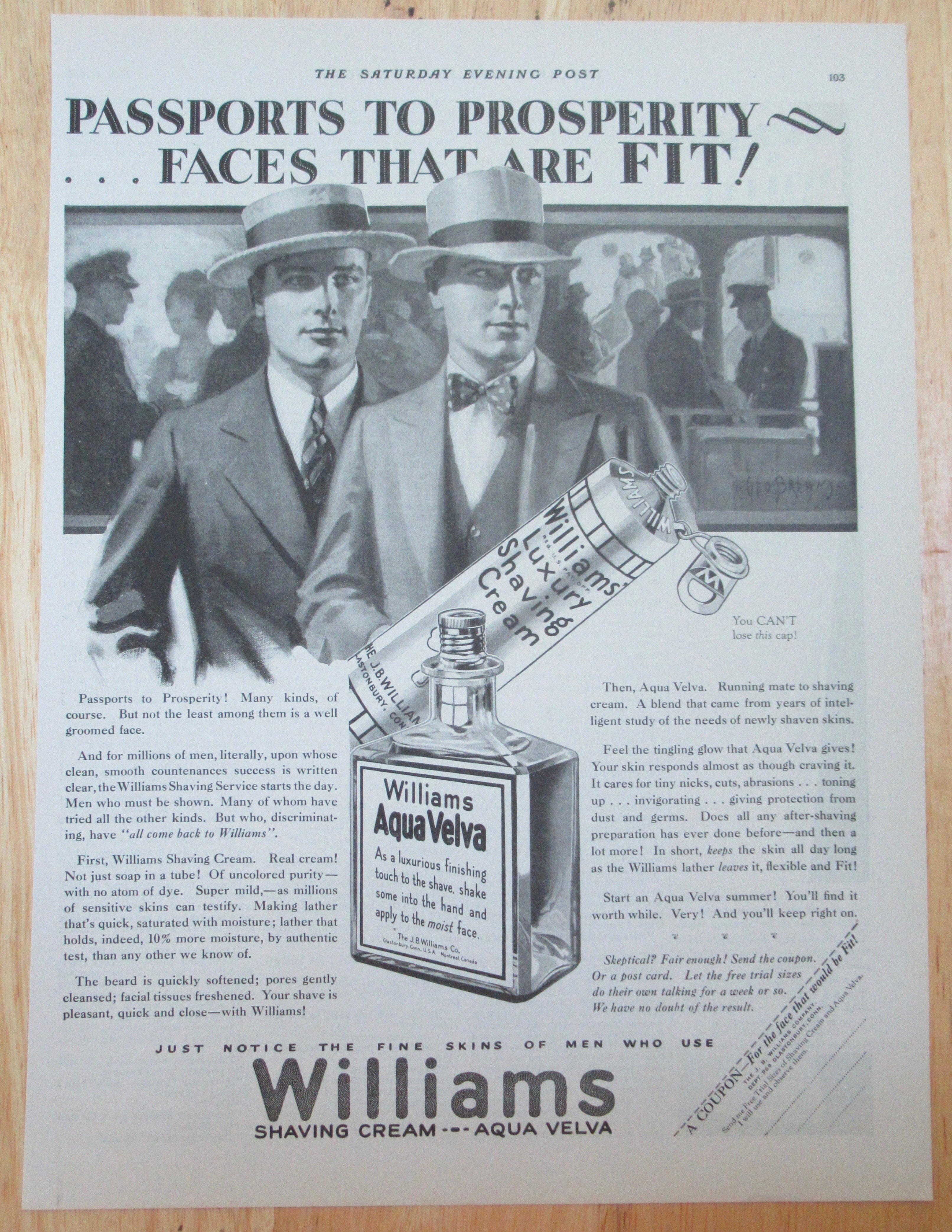 1929 Williams Aqua Velva & Shaving Cream with 2 Men