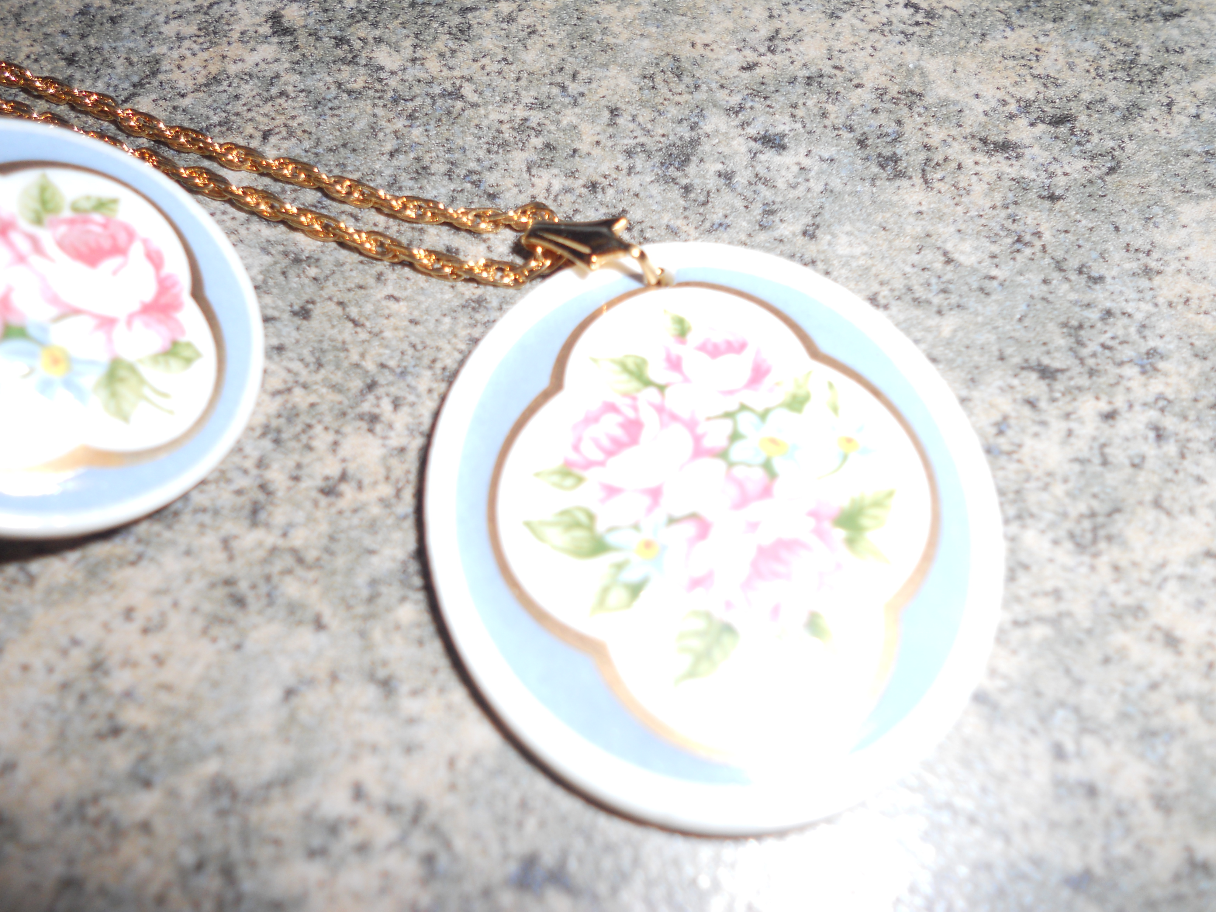 Necklace Earrings Set Hand Painted Porcelain