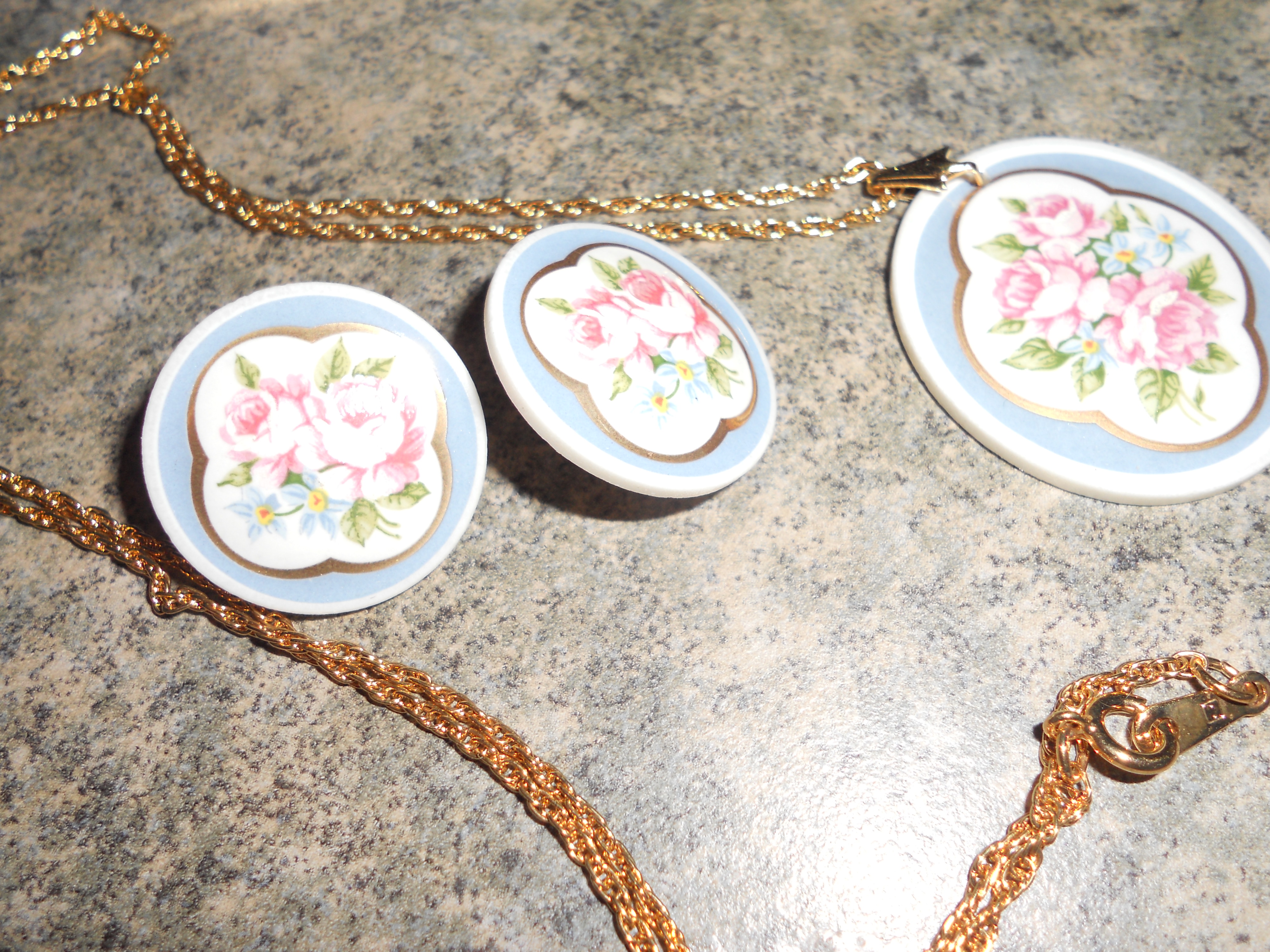 Necklace Earrings Set Hand Painted Porcelain