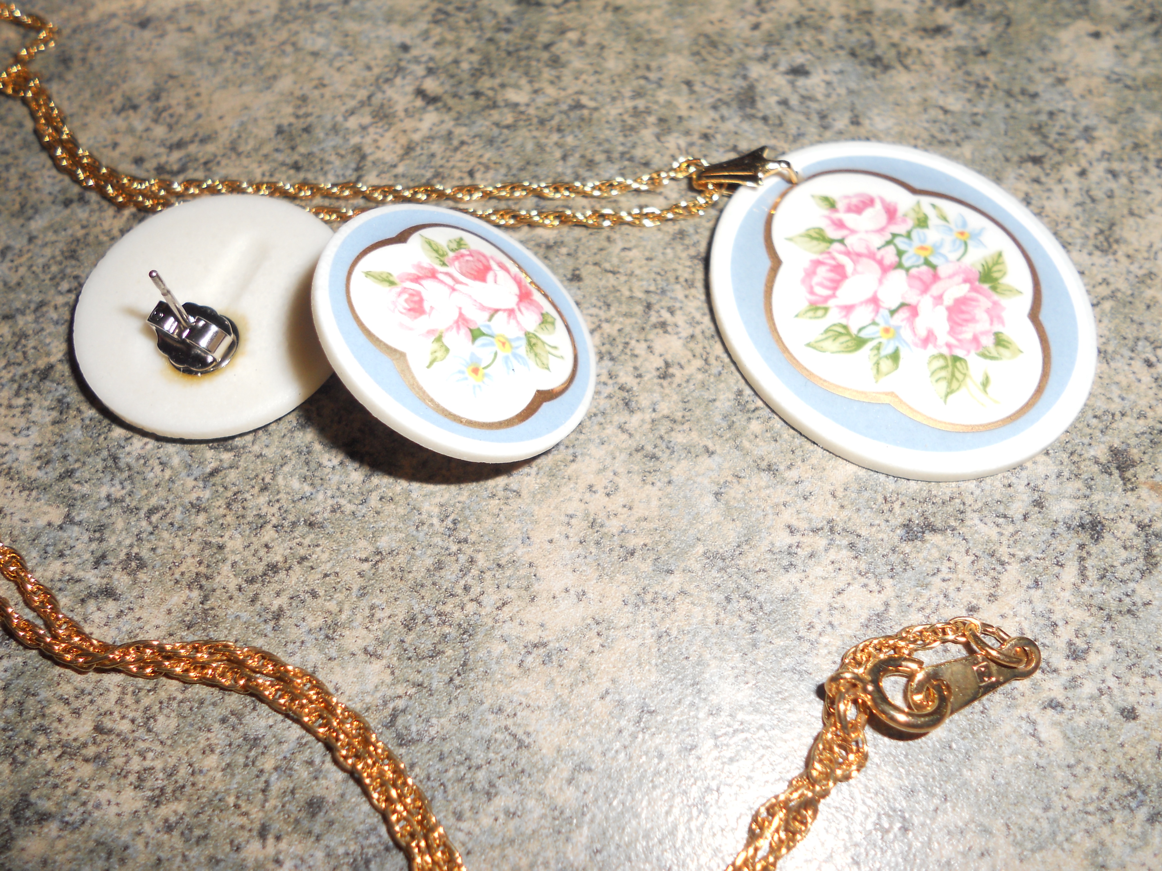 Necklace Earrings Set Hand Painted Porcelain