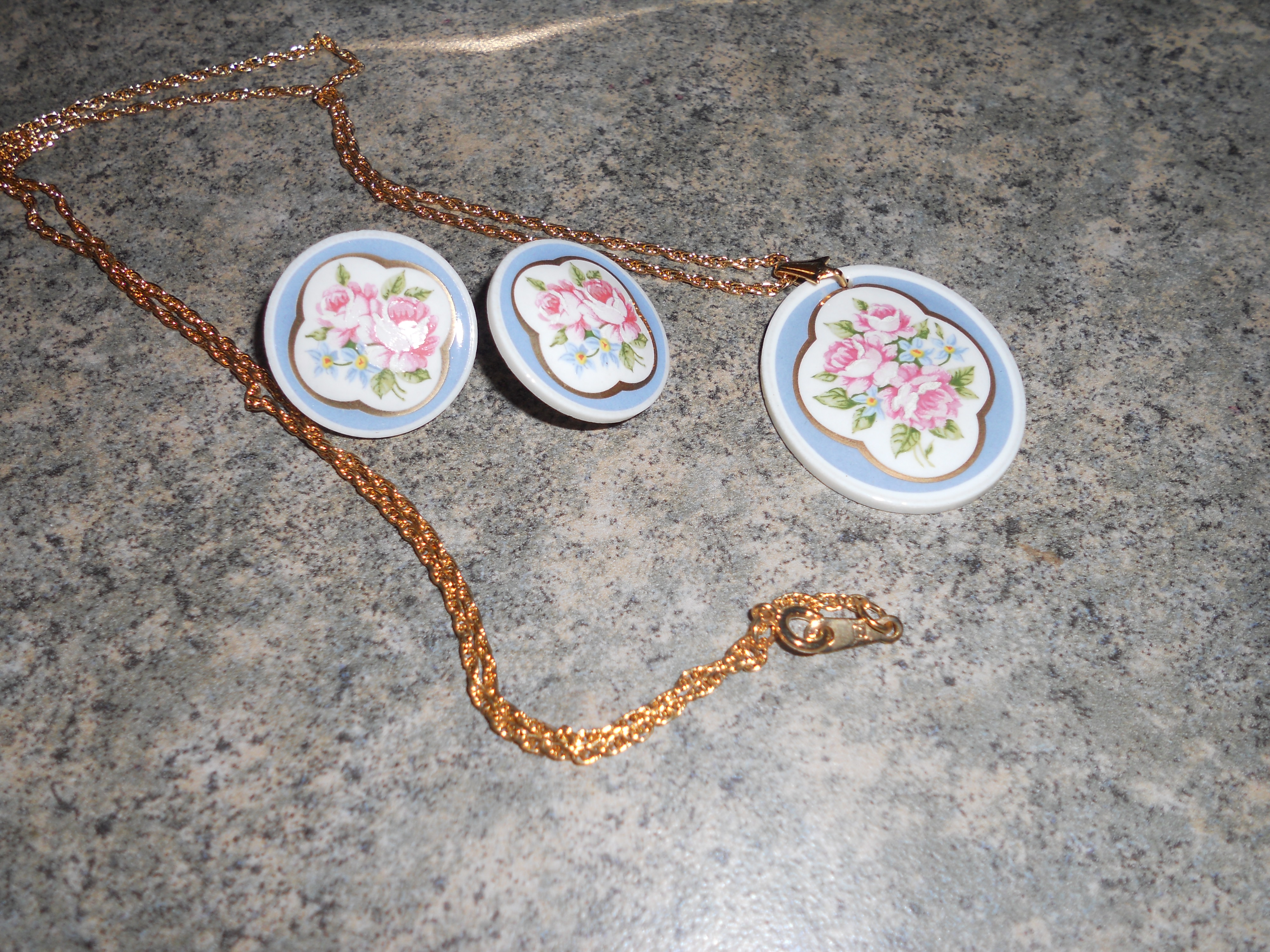 Necklace Earrings Set Hand Painted Porcelain