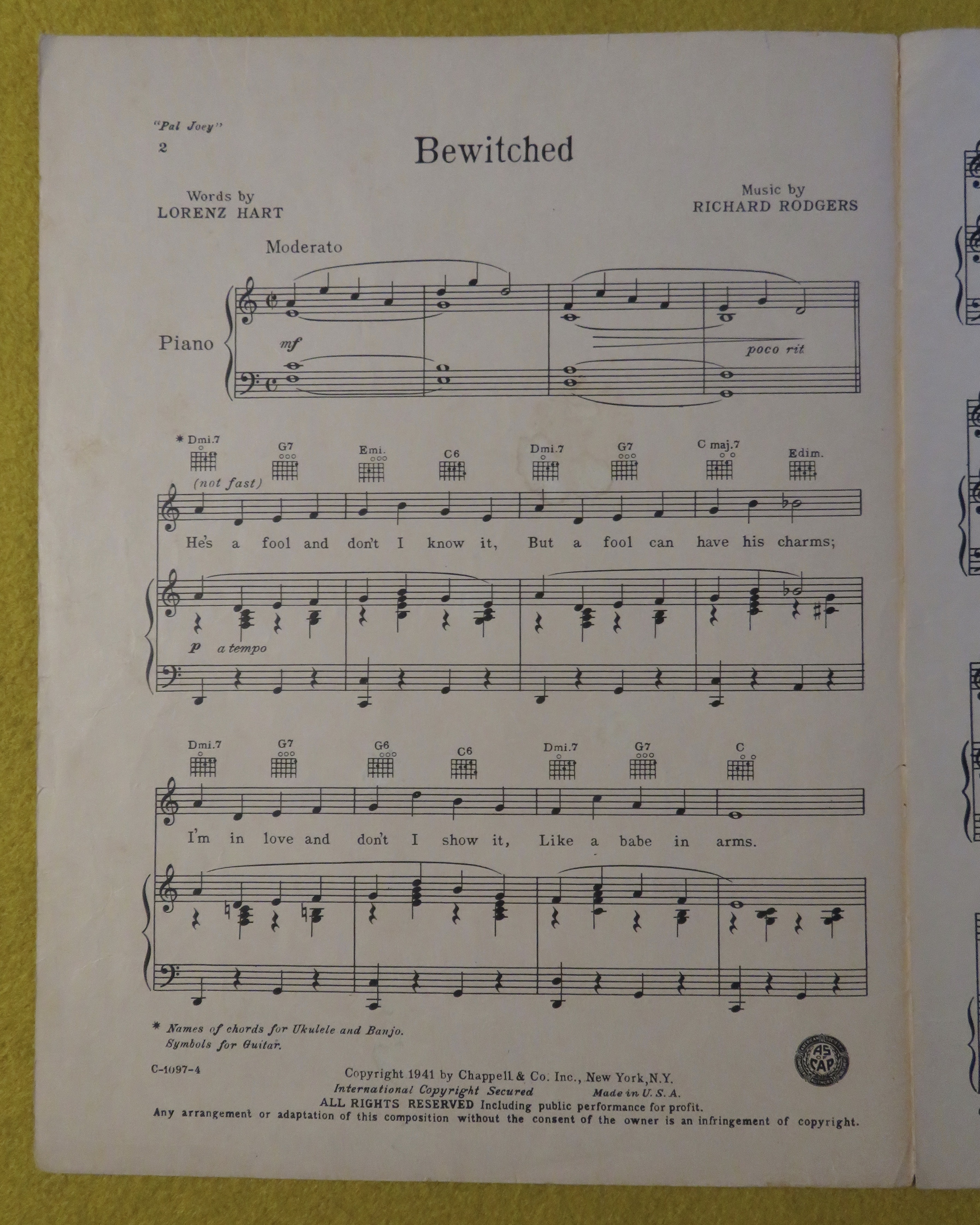 Sheet Music For 1941 Bewitched (Bothered & Bewildered)