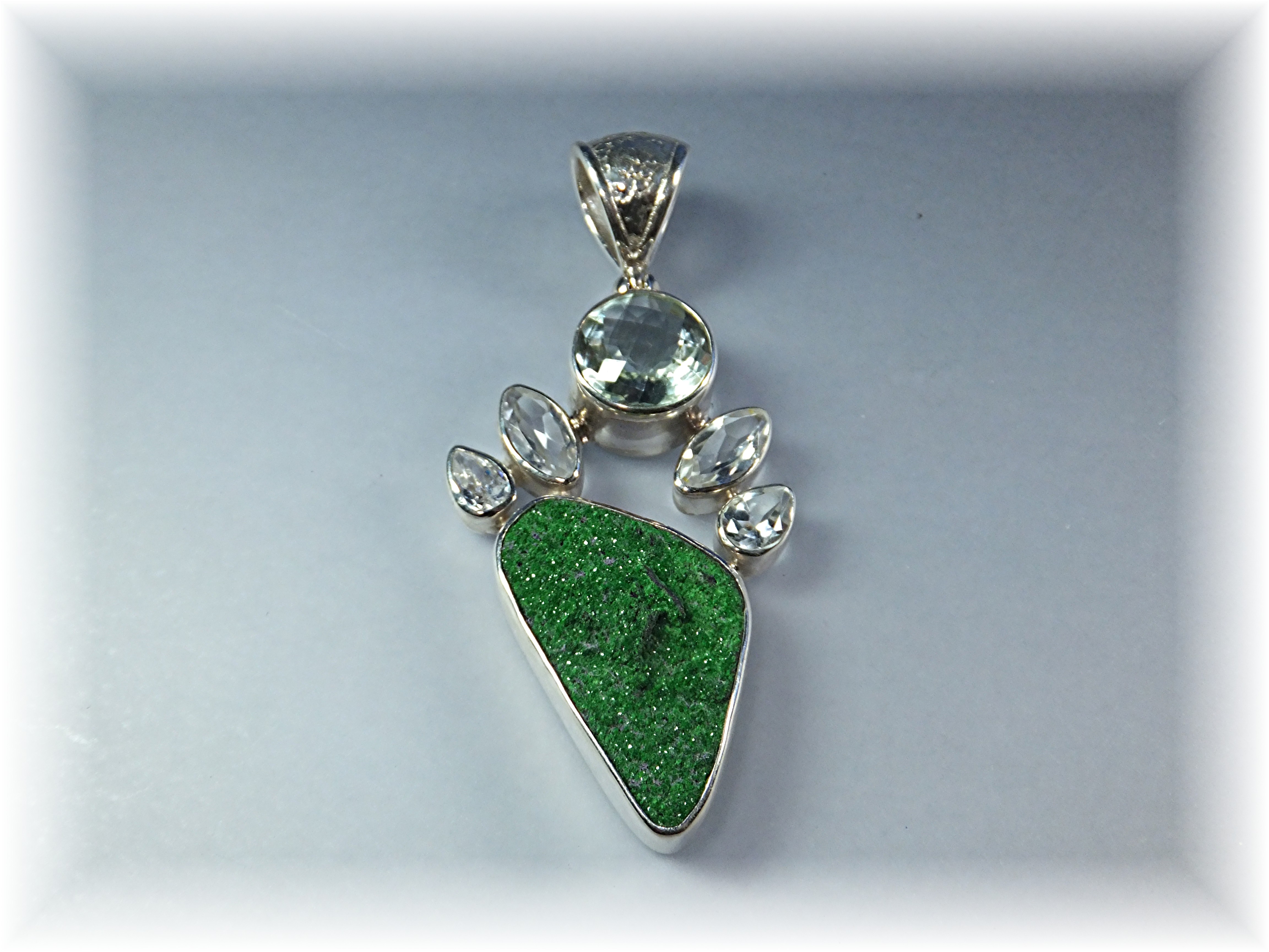 Moldavite White Topaz Green Amethyst Sterling Pendant
