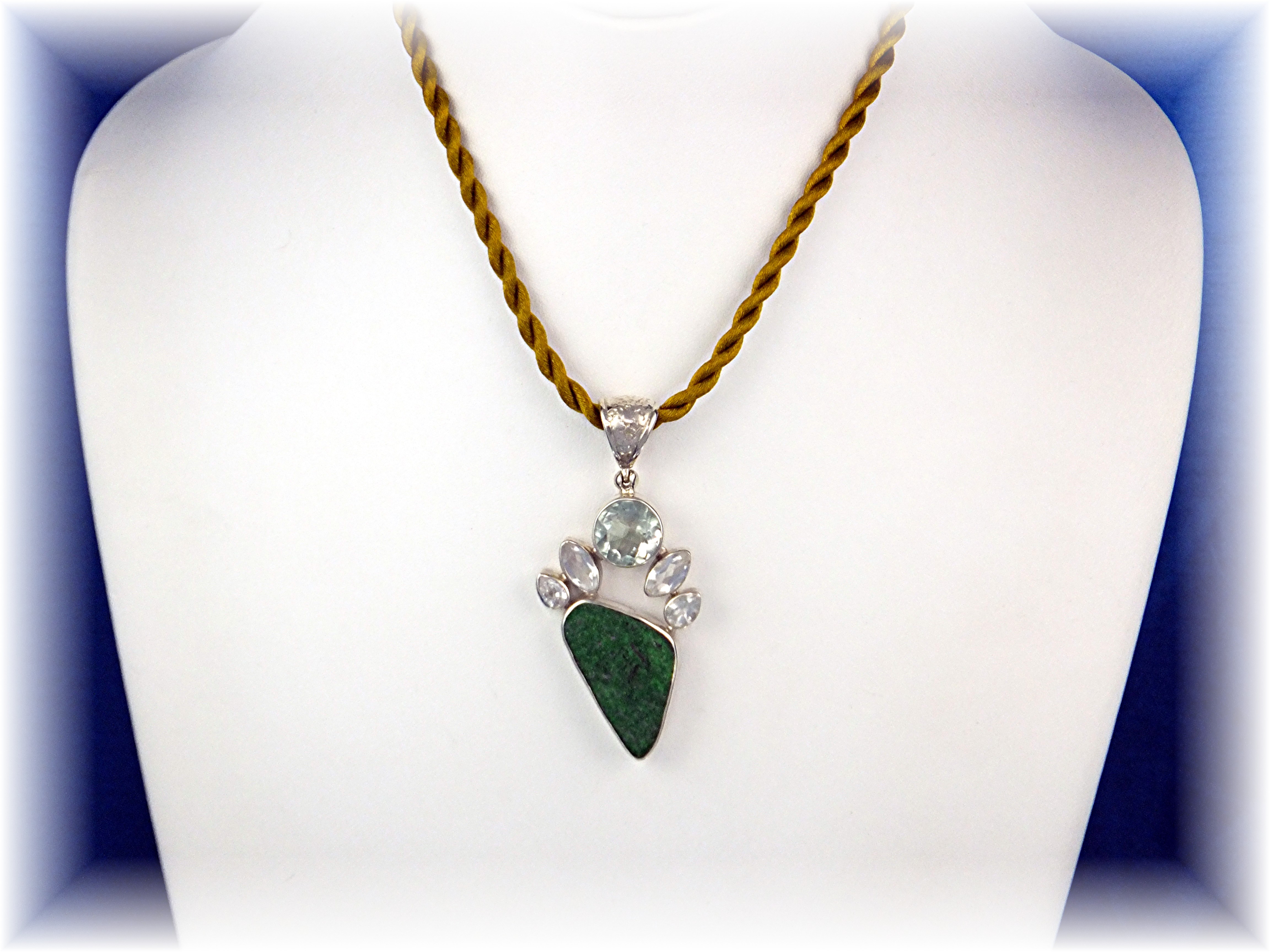 Moldavite White Topaz Green Amethyst Sterling Pendant